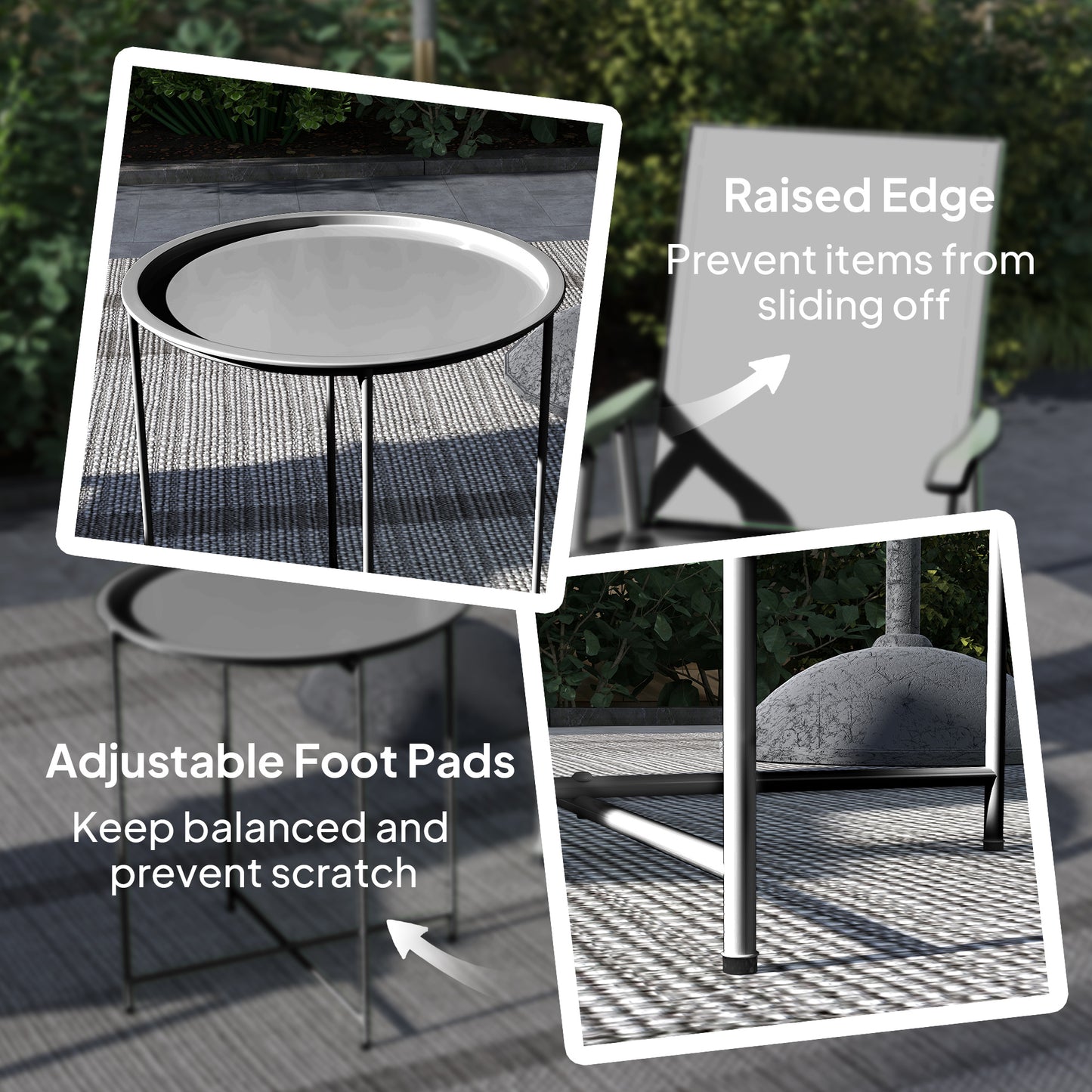 Outsunny Steel Removable Tray Top Garden Table With Folding Legs Black Outdoor Coffee Table For Patio Balcony
