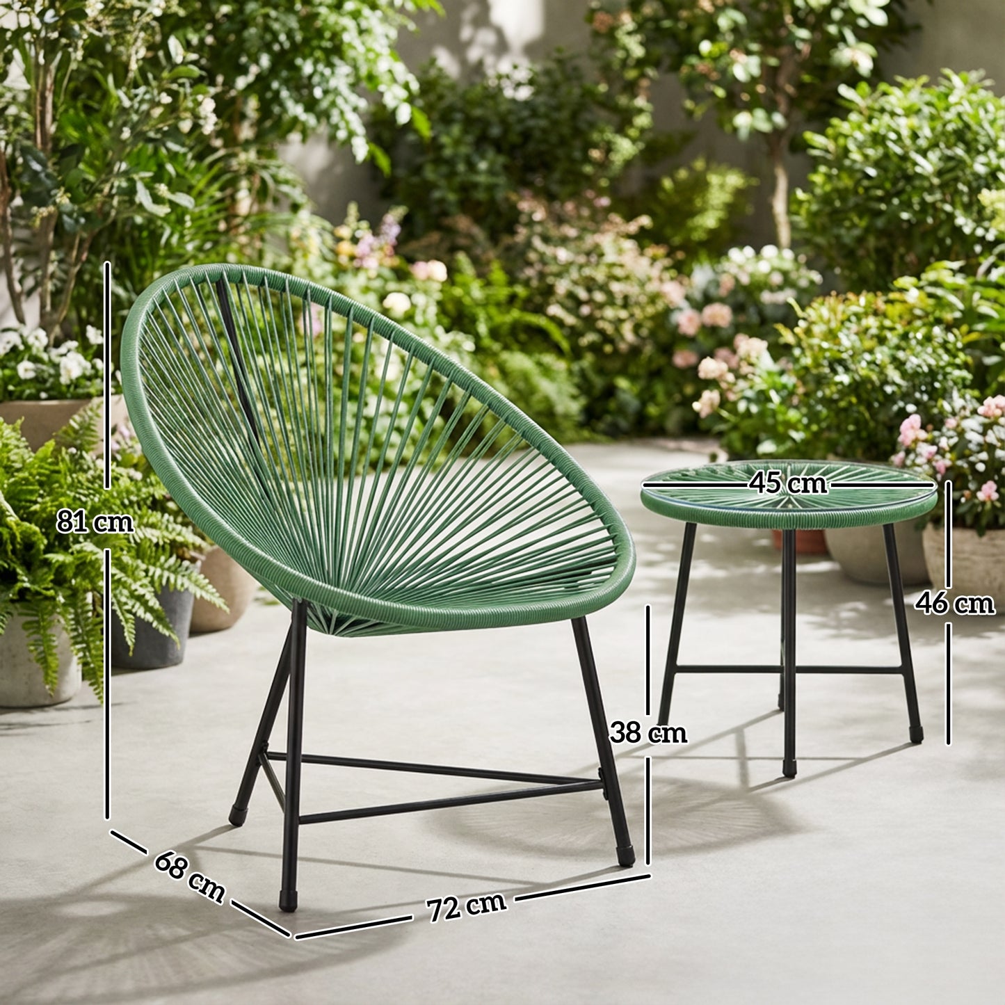 Outsunny Rattan Bistro Set with Acapulco Chairs and Glass Table in Green for Outdoor Patio Garden