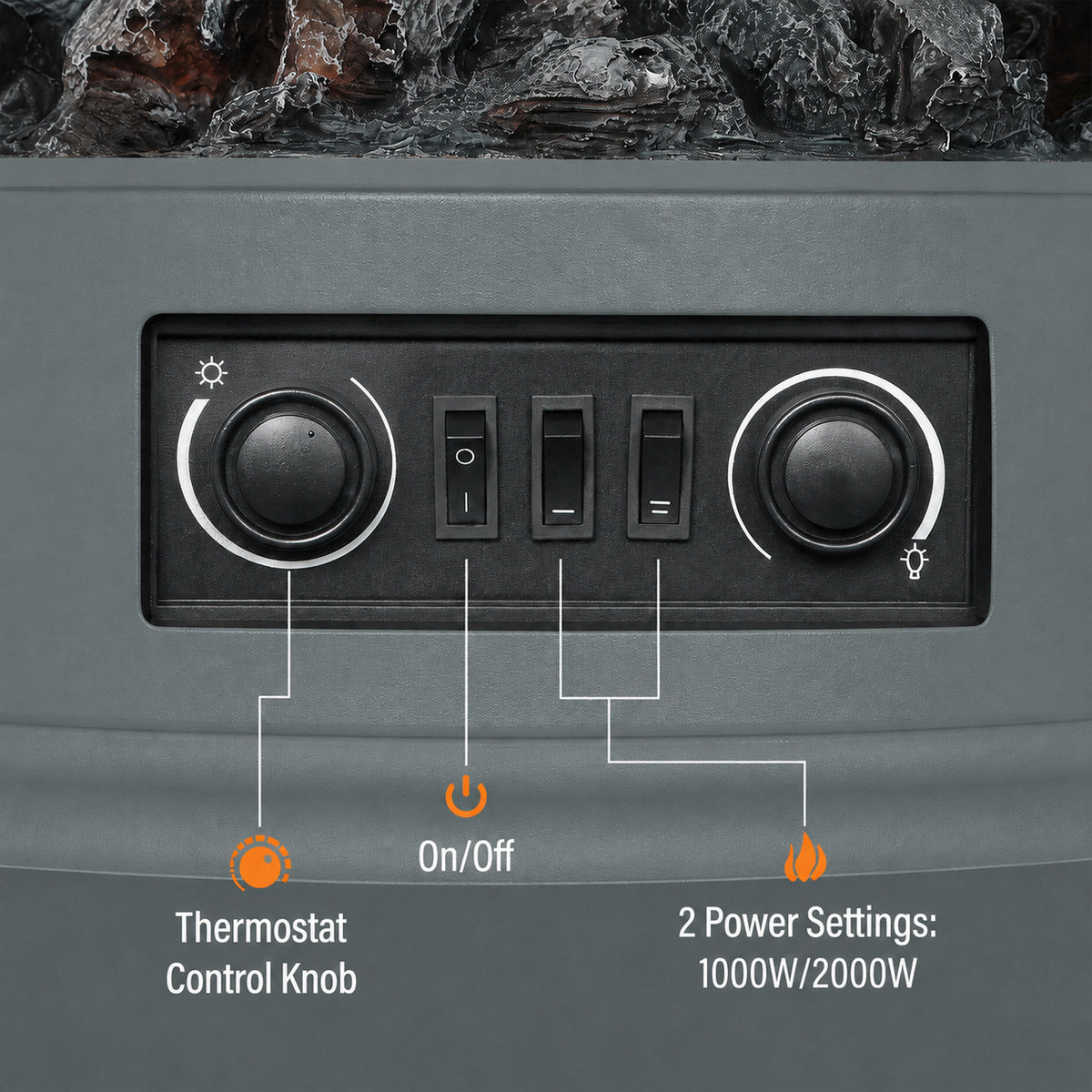 HOMCOM 1KW To 2KW Vintage Electric Fireplace Heater Grey With Thermostat