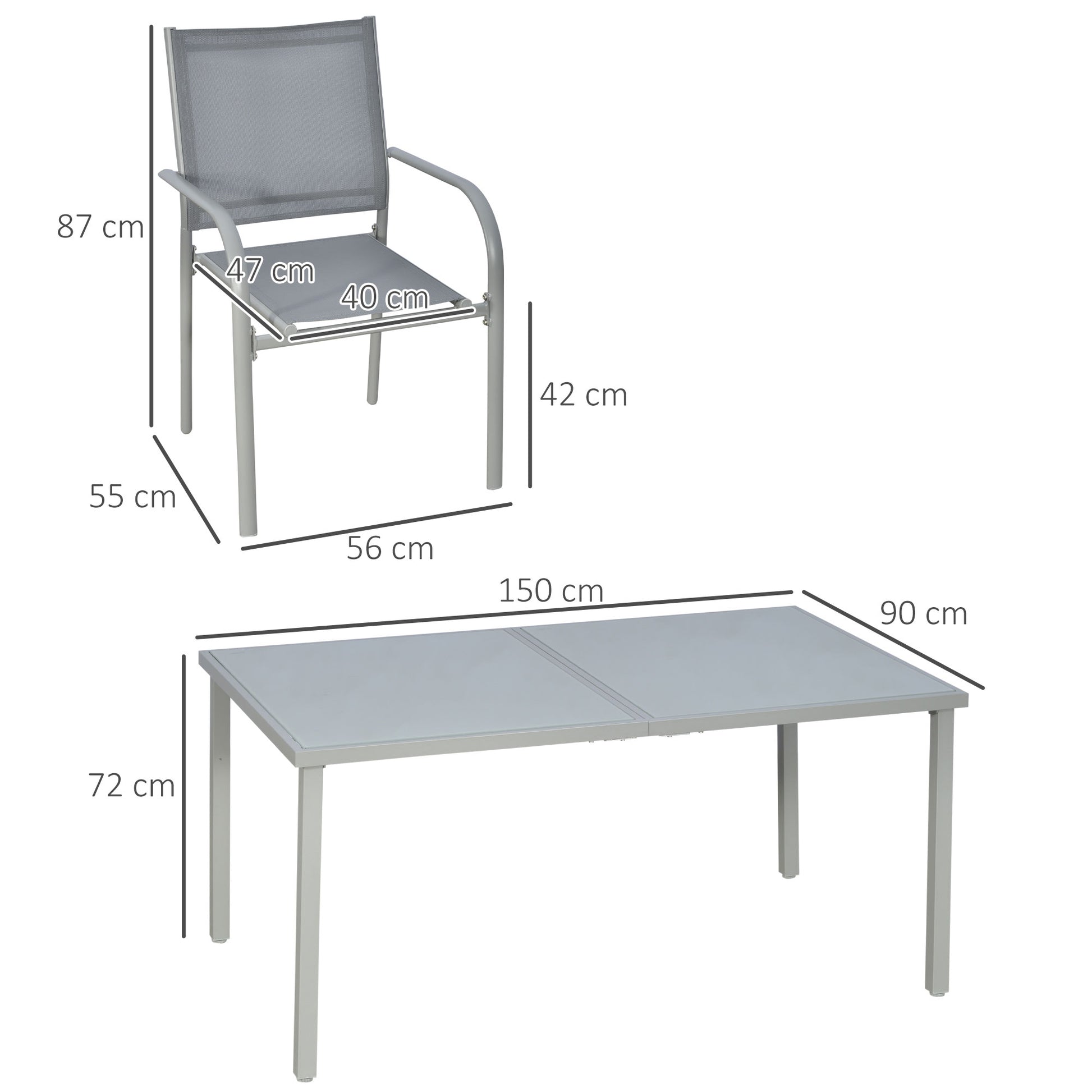 Outsunny Stylish 7-Piece Outdoor Dining Set with Stackable Chairs and Tempered Glass Top Table - Grey - ALL4U RETAILER LTD