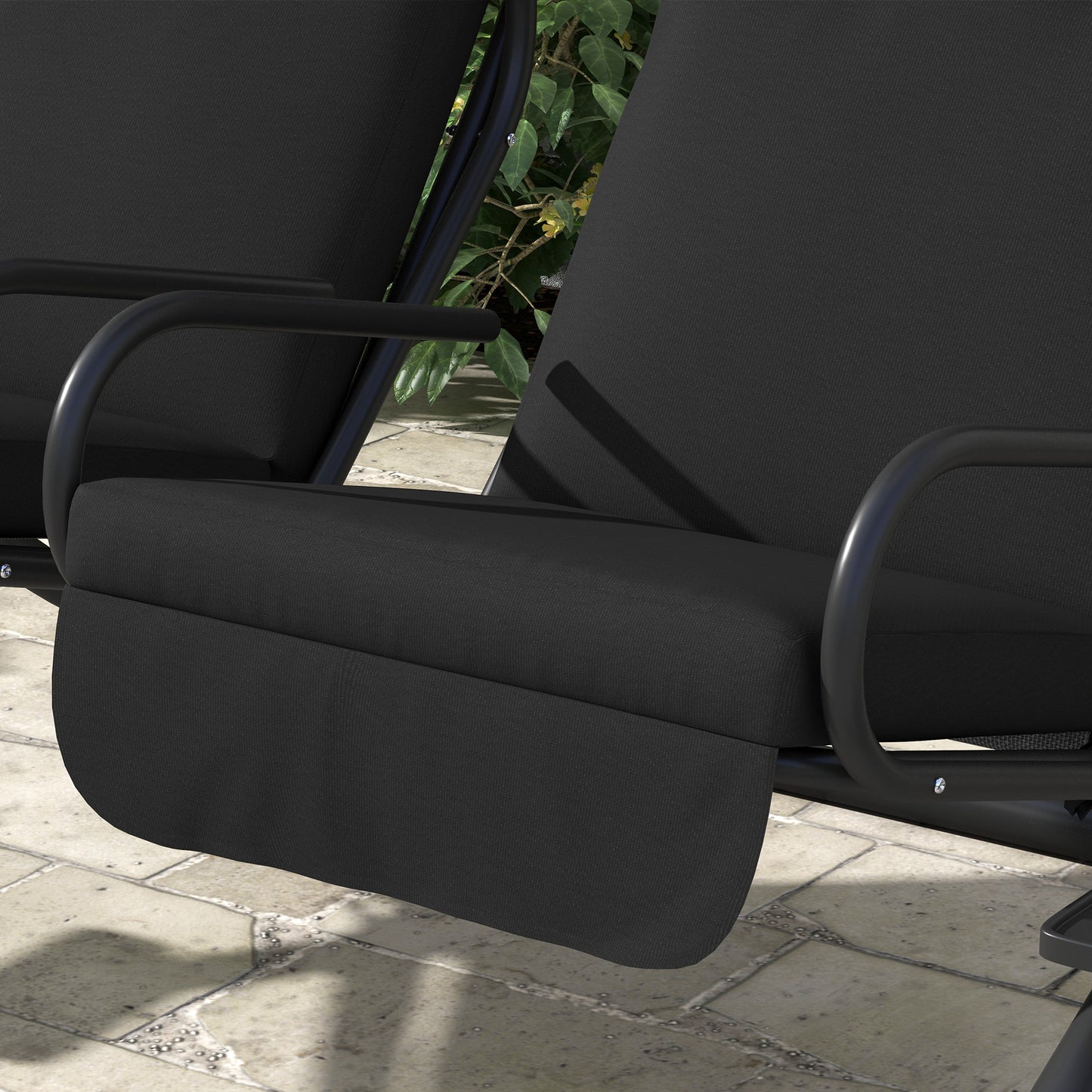Outsunny Two Seat Garden Swing Chair With Protective Canopy Cup Holders And Sturdy Curved Steel Frame Black