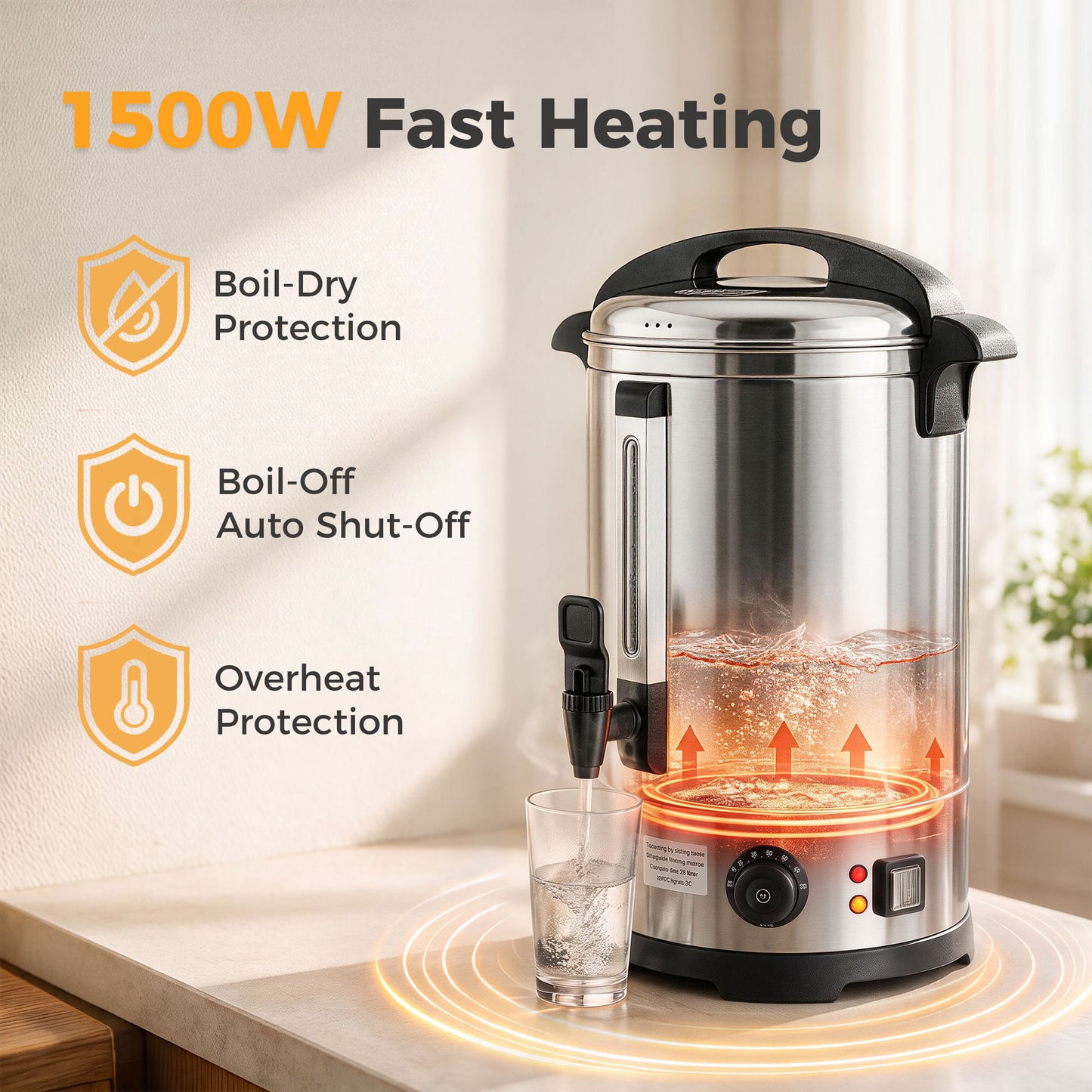 HOMCOM 6.5L Catering Urn 1500W Stainless Steel Hot Water Boiler Dispenser Thermostat Keep Warm Function Easy Pour Tap