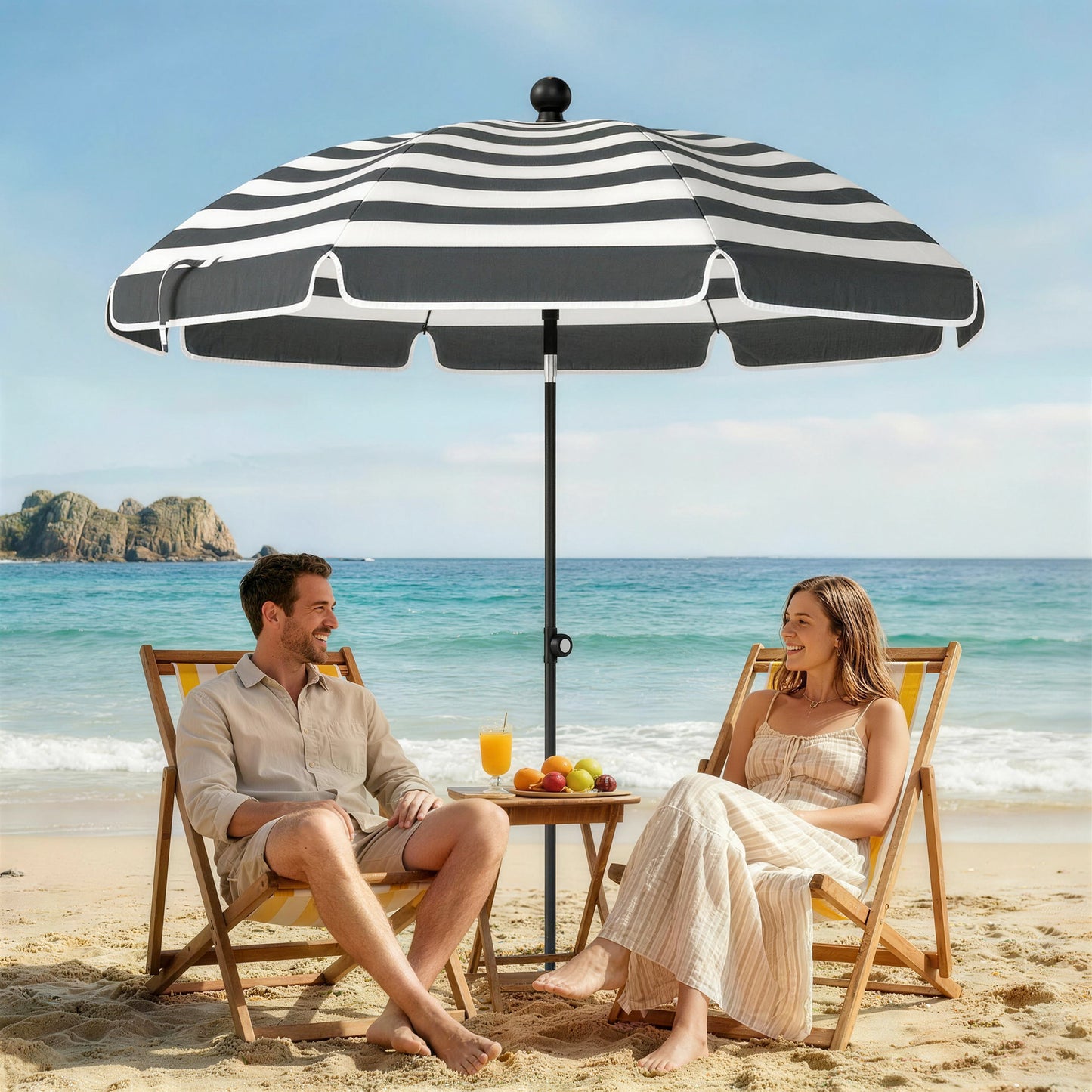 Outsunny 1.8m Beach Umbrella Parasol With Sand Anchor Tilting 30 Degree Canopy Adjustable Height Grey White