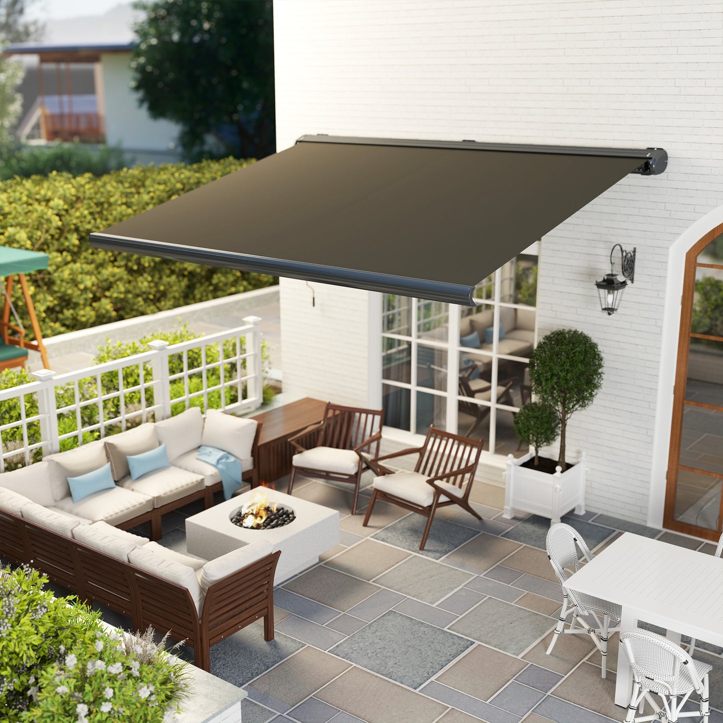 Outsunny 4x3m Full Cassette Electric Awning With Remote Aluminium Frame Retractable Garden Canopy UPF50 Dark Grey