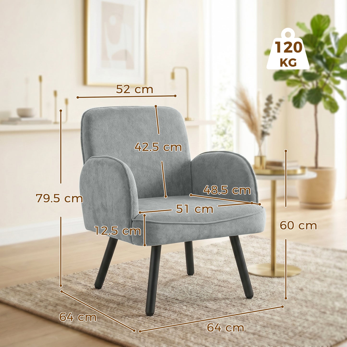 HOMCOM Velvet Upholstered Lounge Chair Armchair With Spring Cushion For Living Room Bedroom Grey