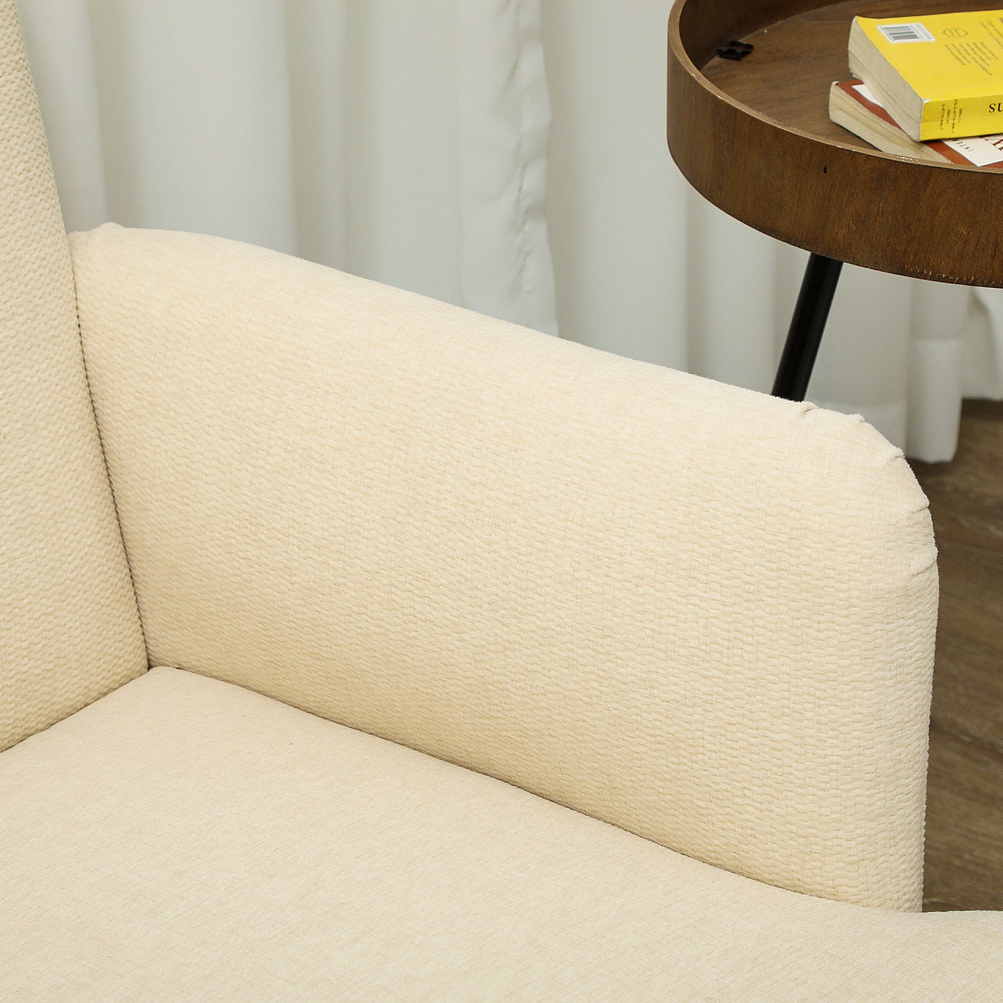 HOMCOM Velvet Feel Fabric 2 Seater Sofa Loveseat With 21cm Thick Padding And Wood Legs Cream White