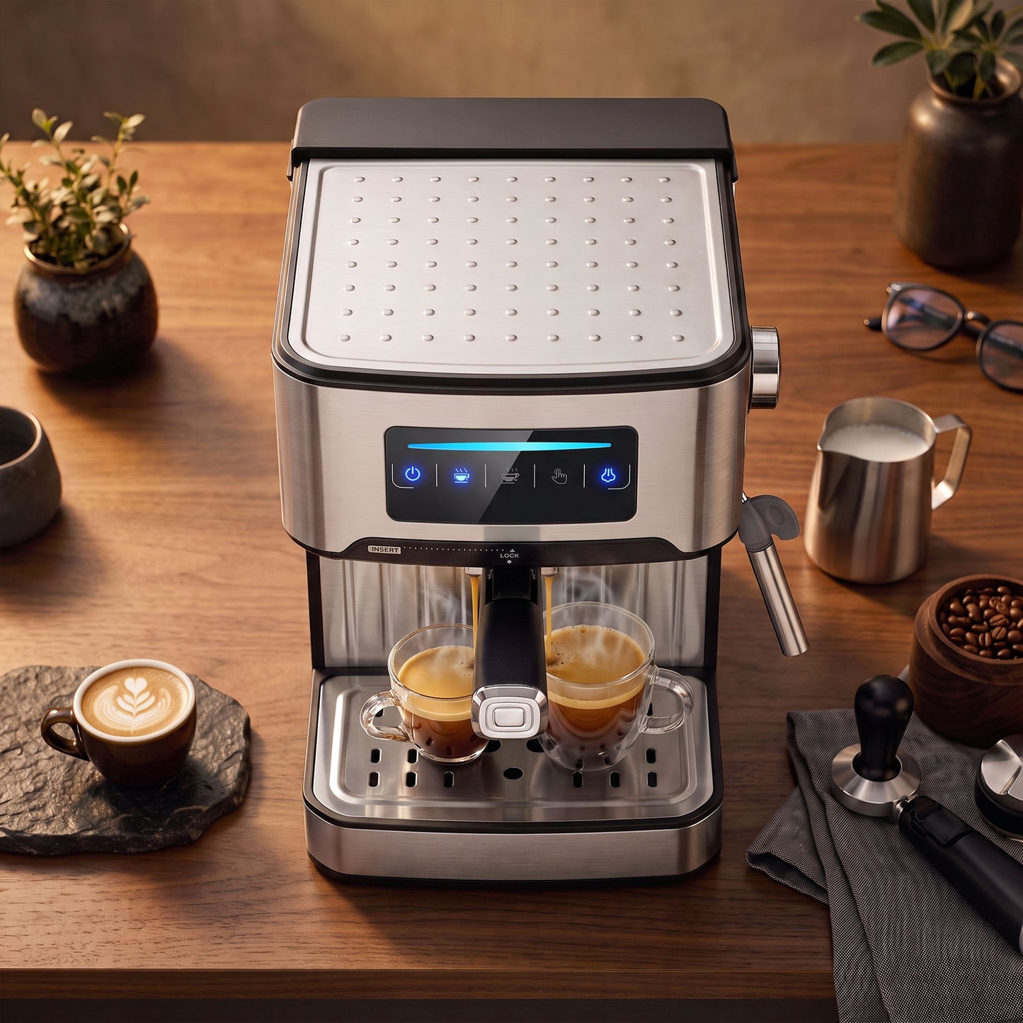 HOMCOM 20-Bar Espresso Machine With Frother Wand And Led Touch Controls