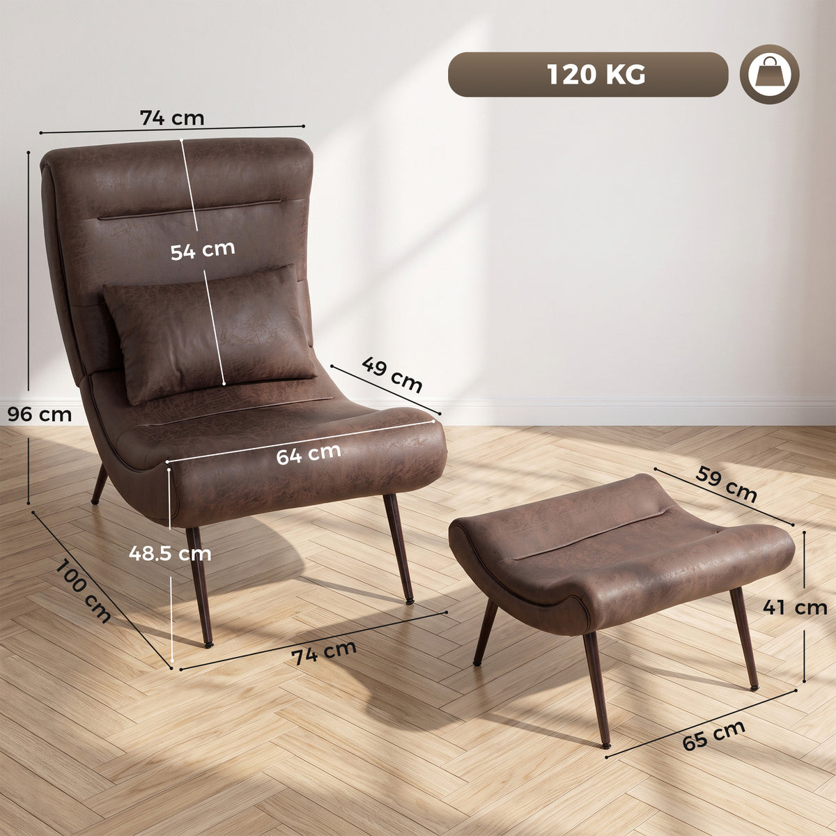 HOMCOM Upholstered Lounge Chair With Footstool And Lumbar Pillow