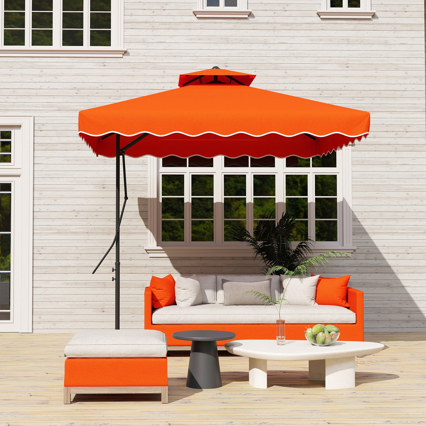 Outsunny 2.5m Cantilever Parasol With Easy Lever Orange Square Top Garden Umbrella With Offset Design And Cross Base