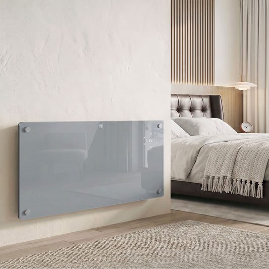 Grey smart panel heater with wall mount, clear display window