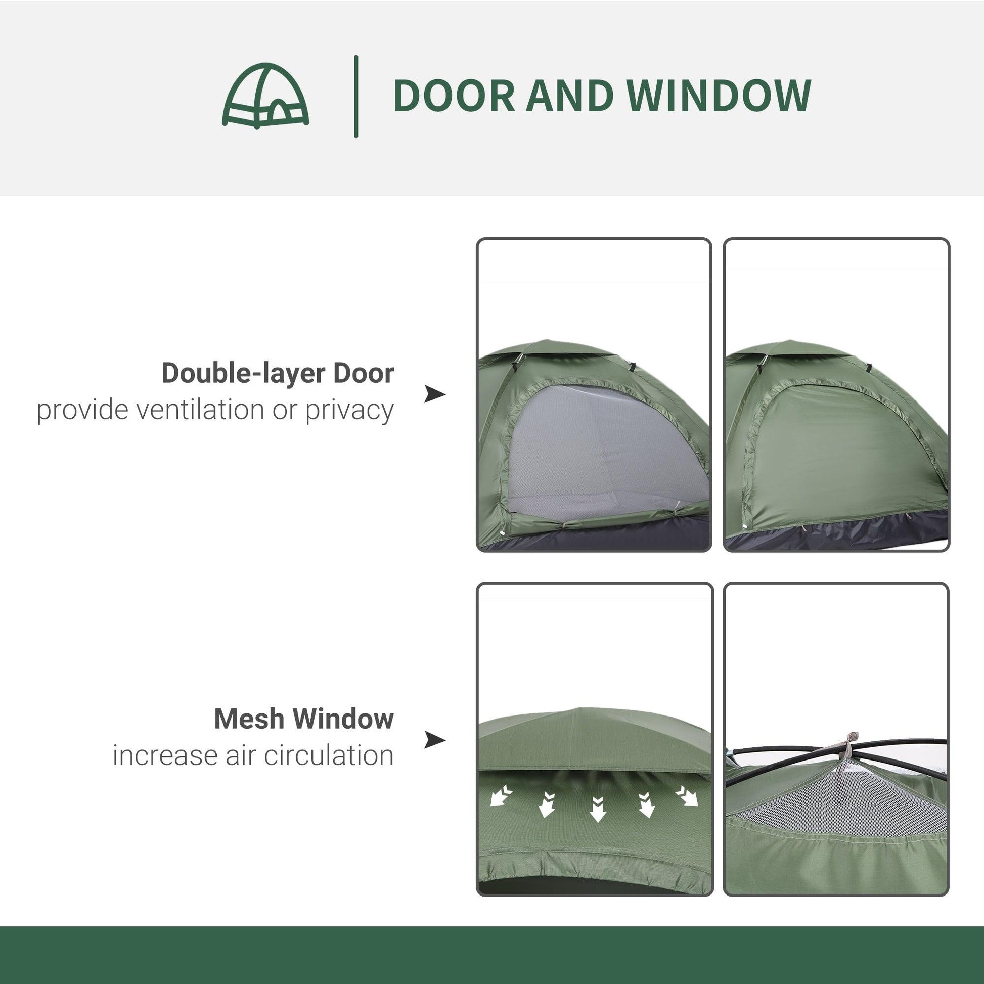 Outsunny 2 Person Camping Tent, Camouflage Tent with Zipped Doors, Storage Pocket, Portable Handy Bag, Dark Green - ALL4U RETAILER LTD