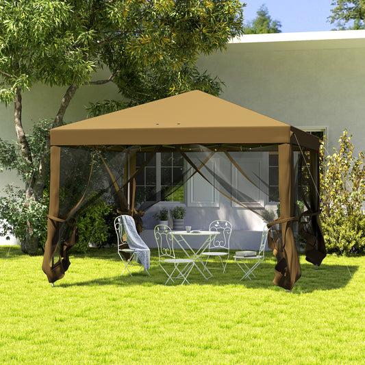 Outsunny 3x3m Pop Up Gazebo With 420D Canopy, Removable Mesh Sidewalls, Carry Bag, Garden Patio Outdoor Khaki