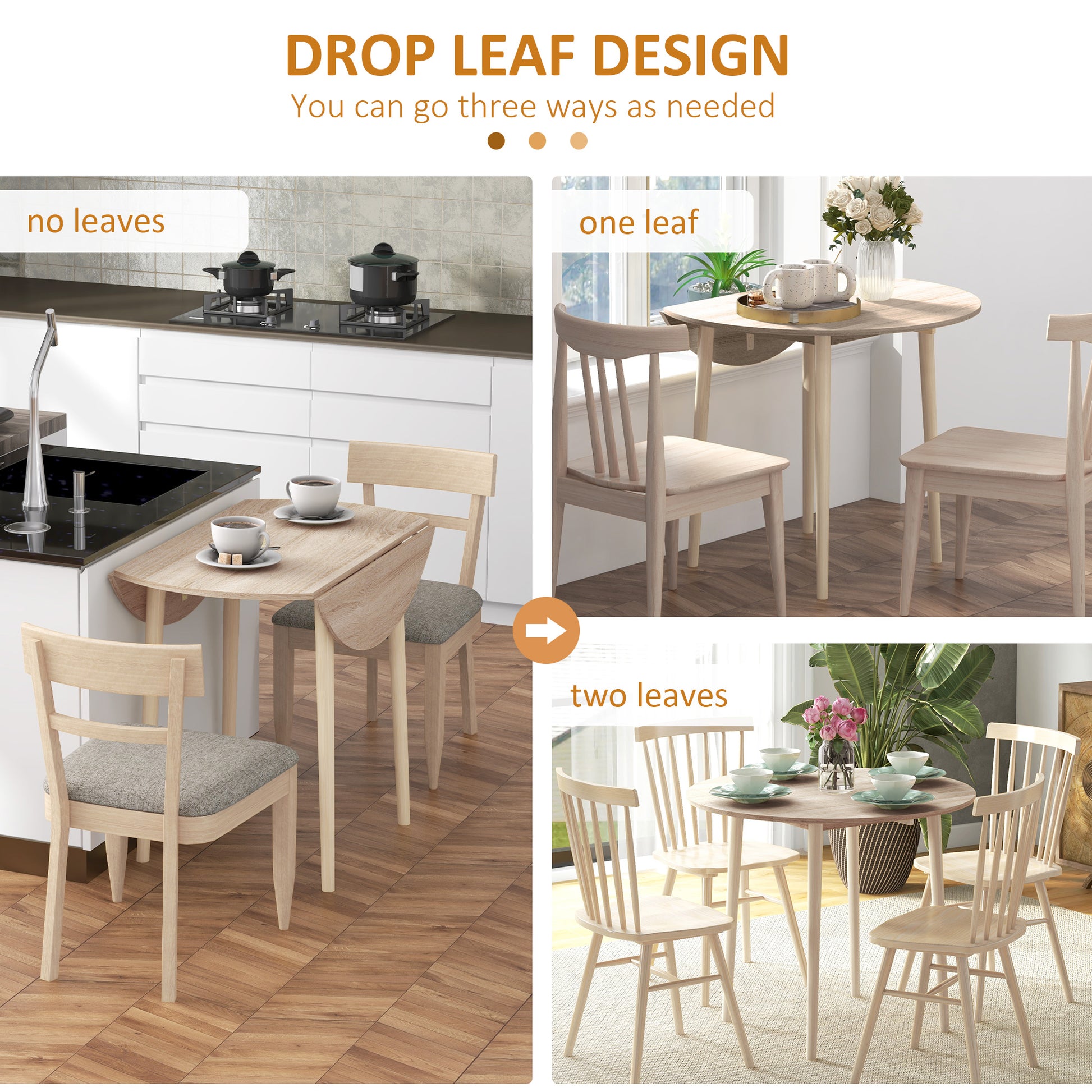 HOMCOM Space-Saving Round Drop Leaf Dining Table with Wood Legs for Small Kitchens - ALL4U RETAILER LTD