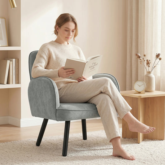 HOMCOM Velvet Upholstered Lounge Chair Armchair With Spring Cushion For Living Room Bedroom Grey