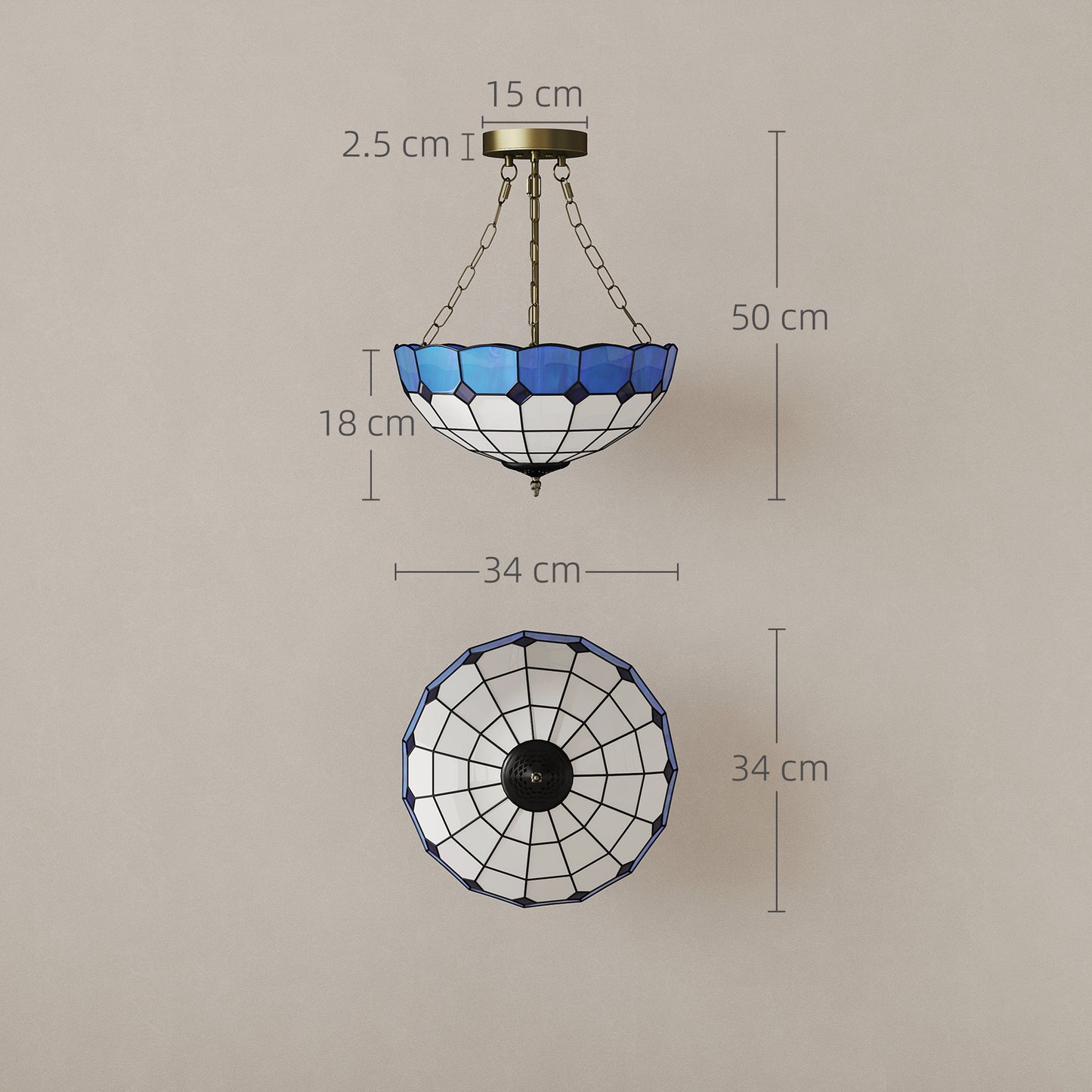 Homcom Tiffany Style Ceiling Light Vintage Chandelier With 3 E27 Sockets Semi Flush Mount For Living Room