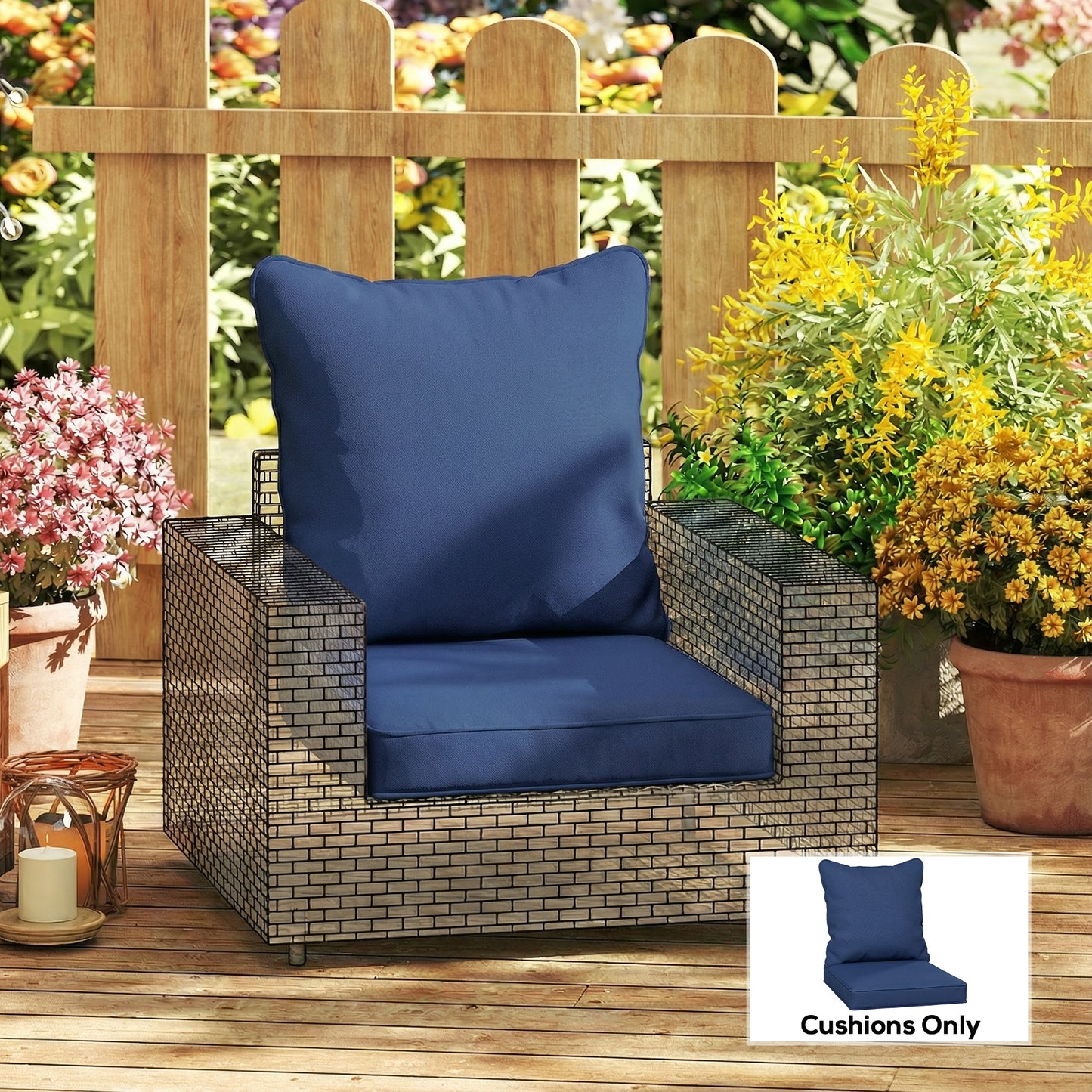 Outsunny Outdoor Seat and Back Padded Cushion Set Two Cushions Dark Blue for Patio Garden Lounge