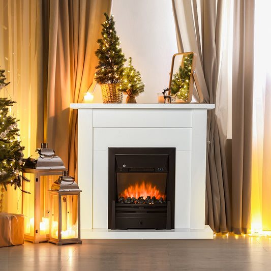 HOMCOM Modern Electric Fireplace with White Mantel & Remote Control – Intelligent Temperature Control and LED Flame Effect - ALL4U RETAILER LTD