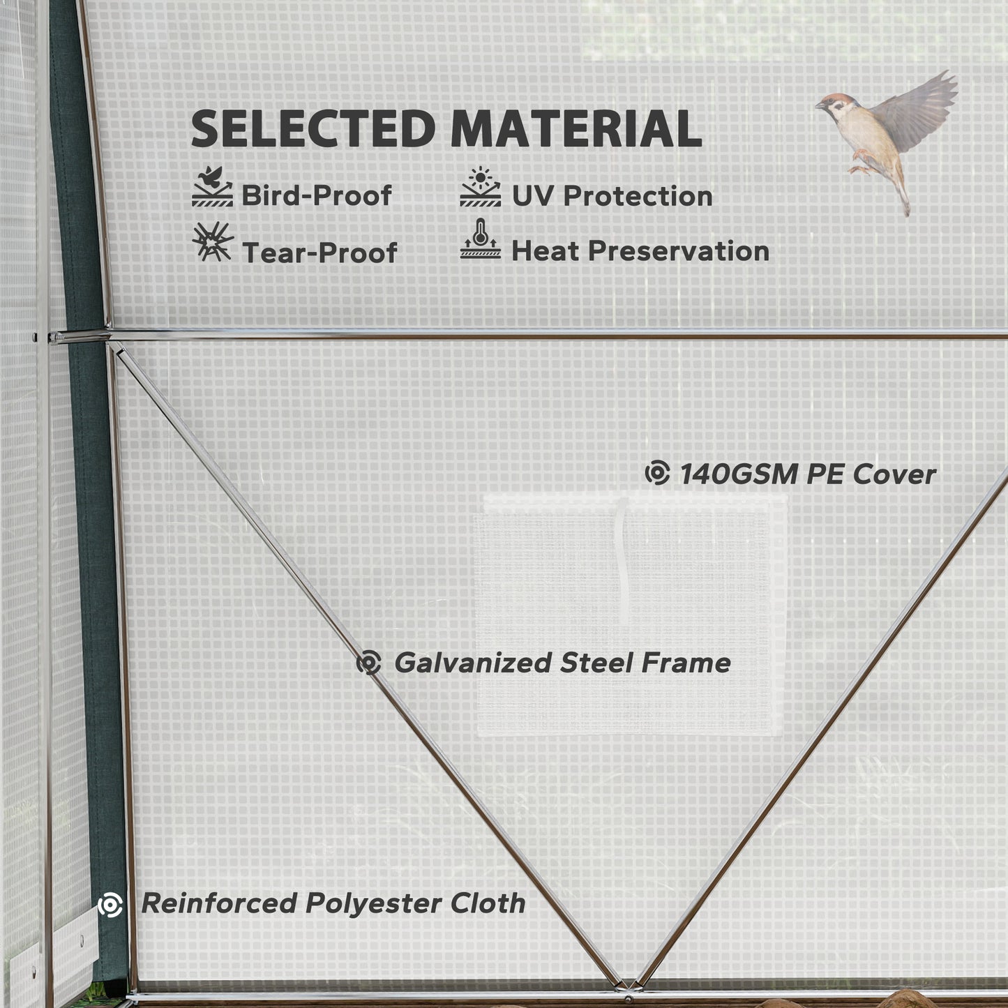 Outsunny 3 x 2 M Walk In Tunnel Greenhouse With Accessories White Galvanized Steel Frame And Two Layer Mesh Cover