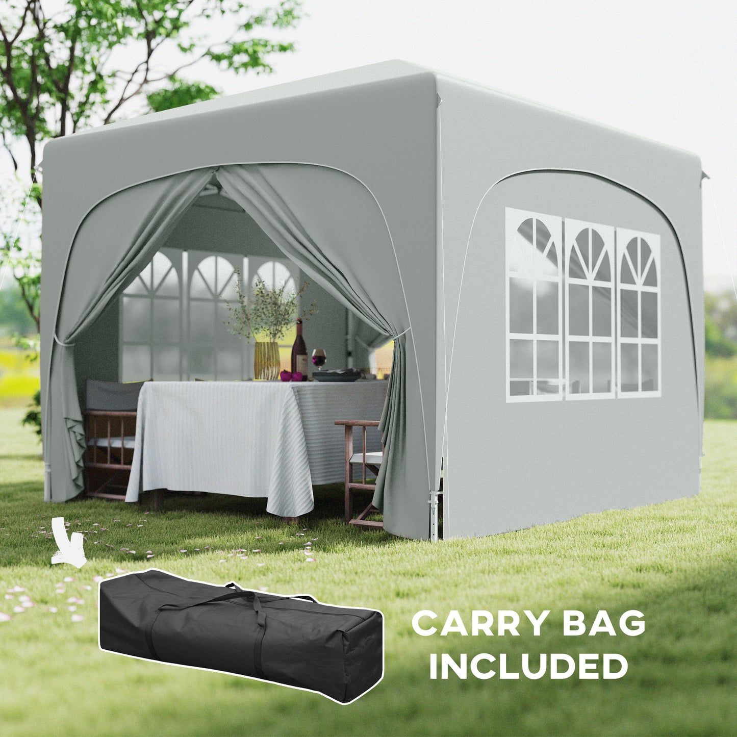 Outsunny 3x3m Pop Up Gazebo Shelter With Accessories Light Grey UPF50 UV Protection Adjustable Heights 253cm 263cm 273cm