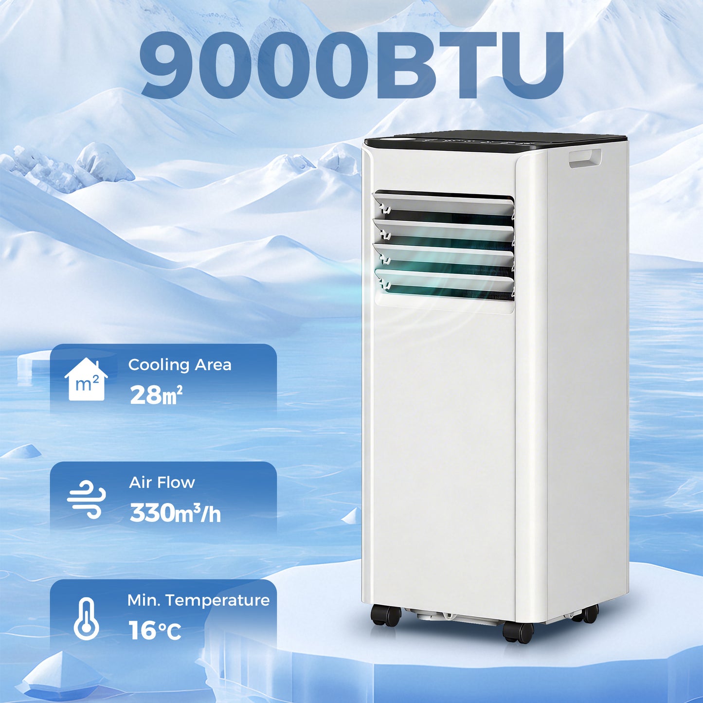 HOMCOM 9000 BTU Portable Air Conditioner 4 In 1 Unit Cooling Dehumidifier Fan Sleep Mode With WiFi Remote Control
