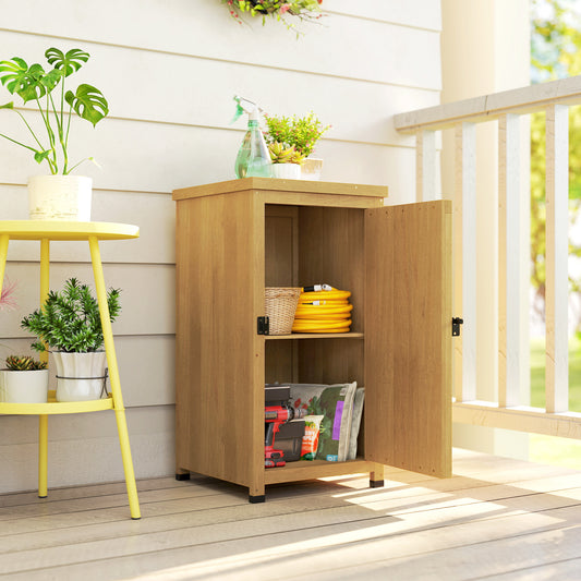 Outsunny Wooden Garden Shed Garden Tool Storage Shed With Metal Top And Shelf Light Brown