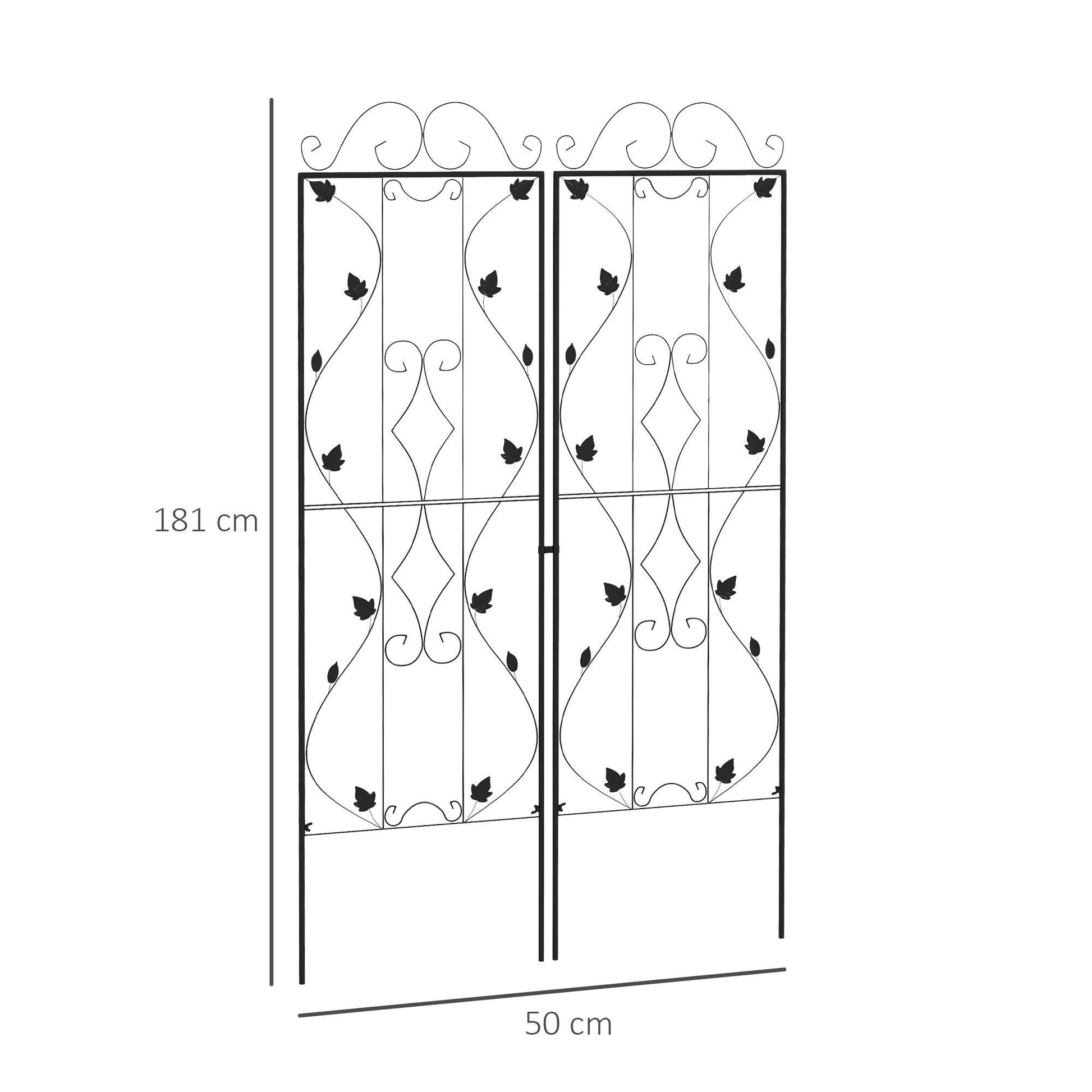 Outsunny Metal Trellis Set of 2, Garden Trellis for Climbing Plants Support Frames, Leaf Design - ALL4U RETAILER LTD