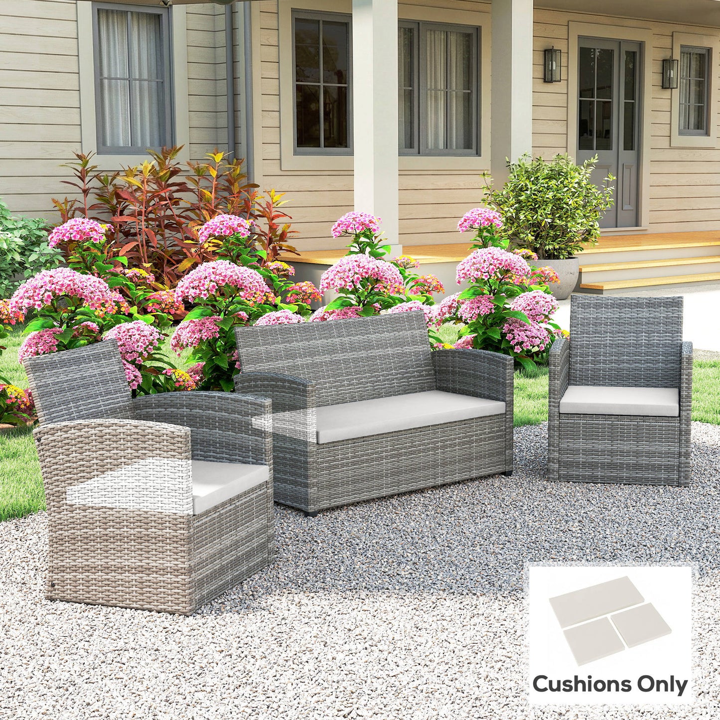 Outsunny Outdoor Seat Cushions For Rattan Furniture 3 Piece Cream White Set With Two Single And One Double Cushions