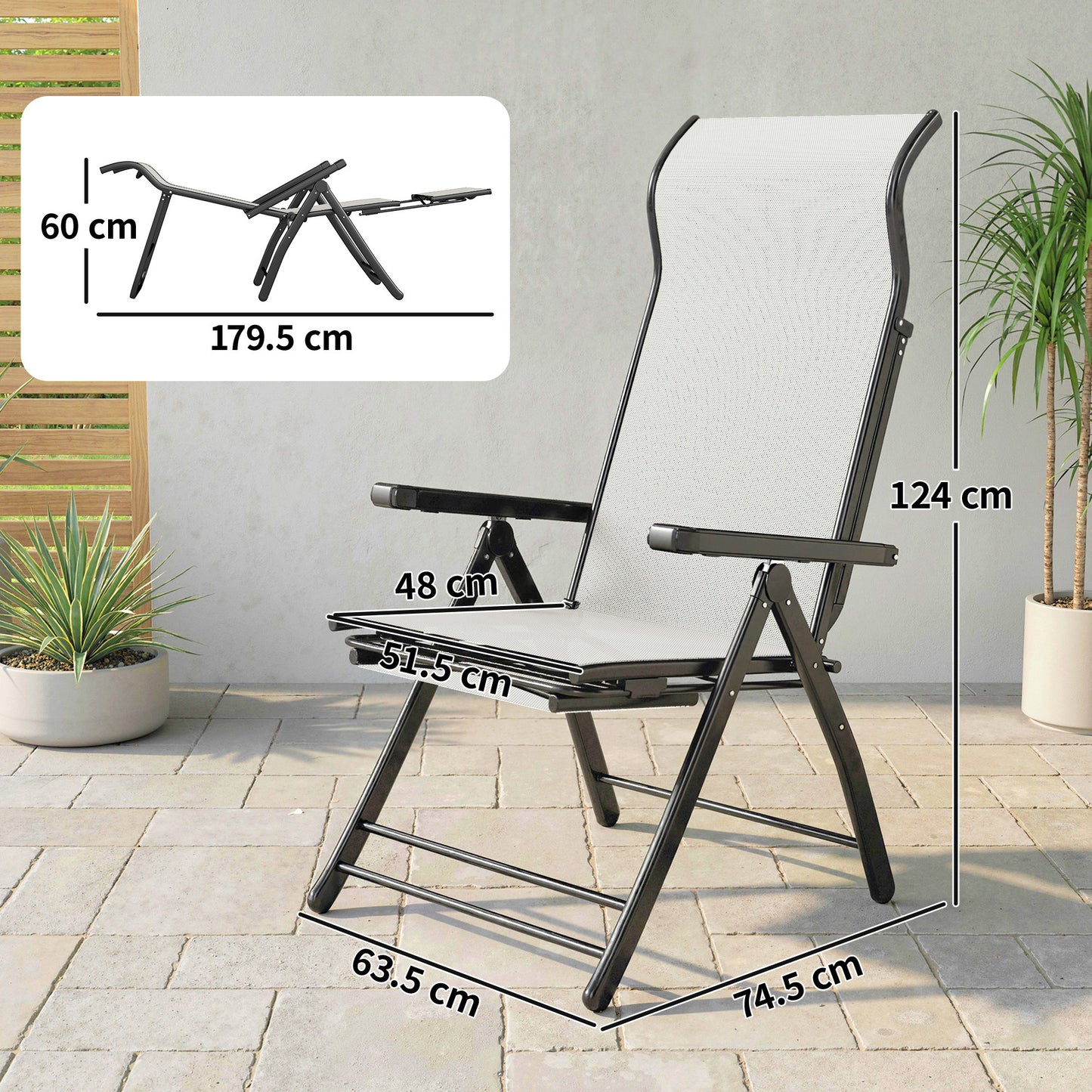Outsunny Reclining Garden Chairs 2 Pack 5 Position Folding Sun Loungers With High Back Retractable Footrest Light Grey