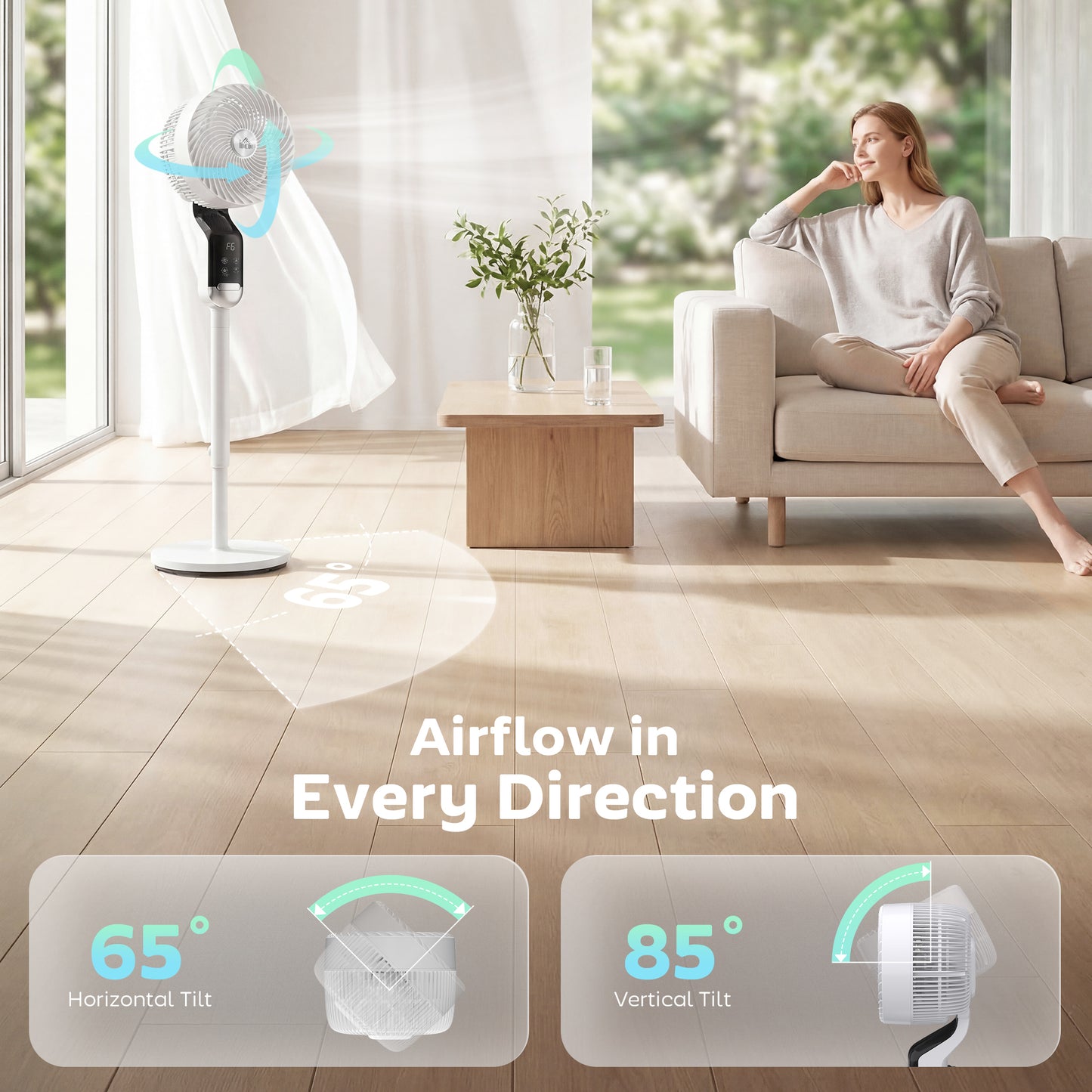 HOMCOM 41 Inch Pedestal Fan With Remote Silent 20 dB 3D Oscillation 8 Speeds 12 Hour Timer Adjustable Height
