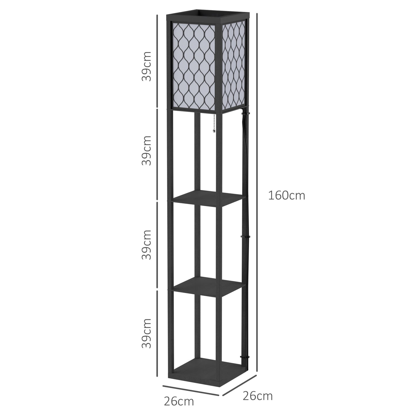 HOMCOM Set of 2 Three Shelf Tall Standing Lamps with Built in Storage Shelves in Black