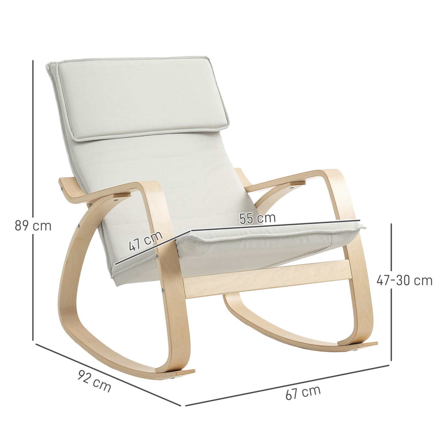HOMCOM Comfortable Upholstered Rocking Chair Recliner With High Back And Headrest In Cream White For Living Room Bedroom
