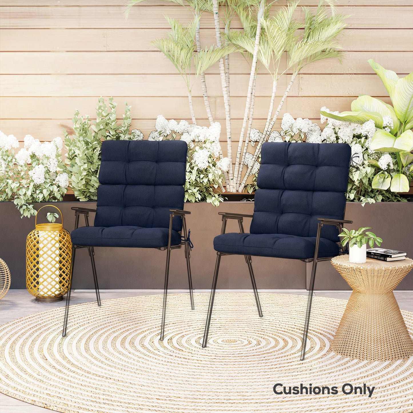 Outsunny Two Piece Seat Cushion Replacement With Backrest Garden Patio Chair Cushions Set With Ties Dark Blue