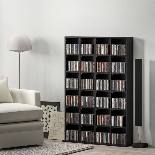 HOMCOM CD And DVD Storage Unit With Adjustable Shelves For Home Theater 89 x 130.5 cm Black Modern Cabinet