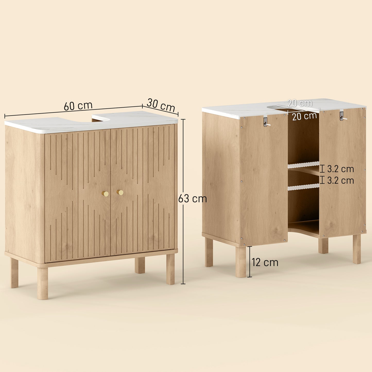 HOMCOM Under Sink Bathroom Cabinet For Basin With Or Without Pedestal In Oak Finish