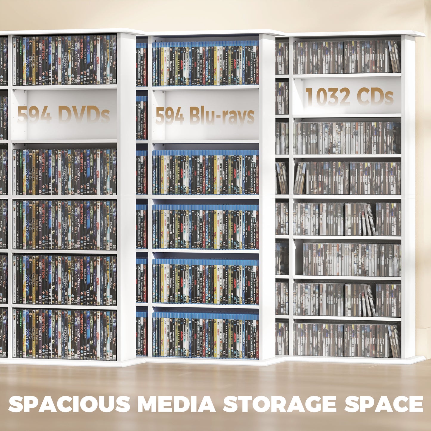 HOMCOM 1032 CD And 594 DVD Blu Ray Storage Unit With 24 Compartments And 18 Adjustable Shelves White