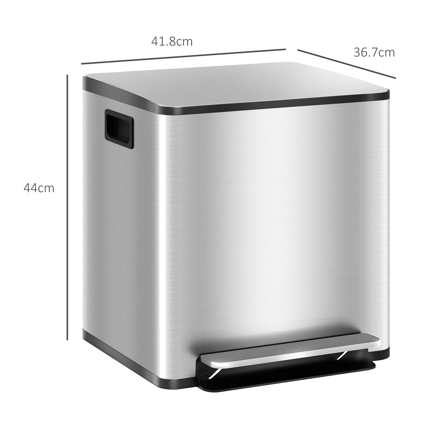 Homcom 30L Dual Compartment Stainless Steel Bin With Deodoriser Holders Silver Tone