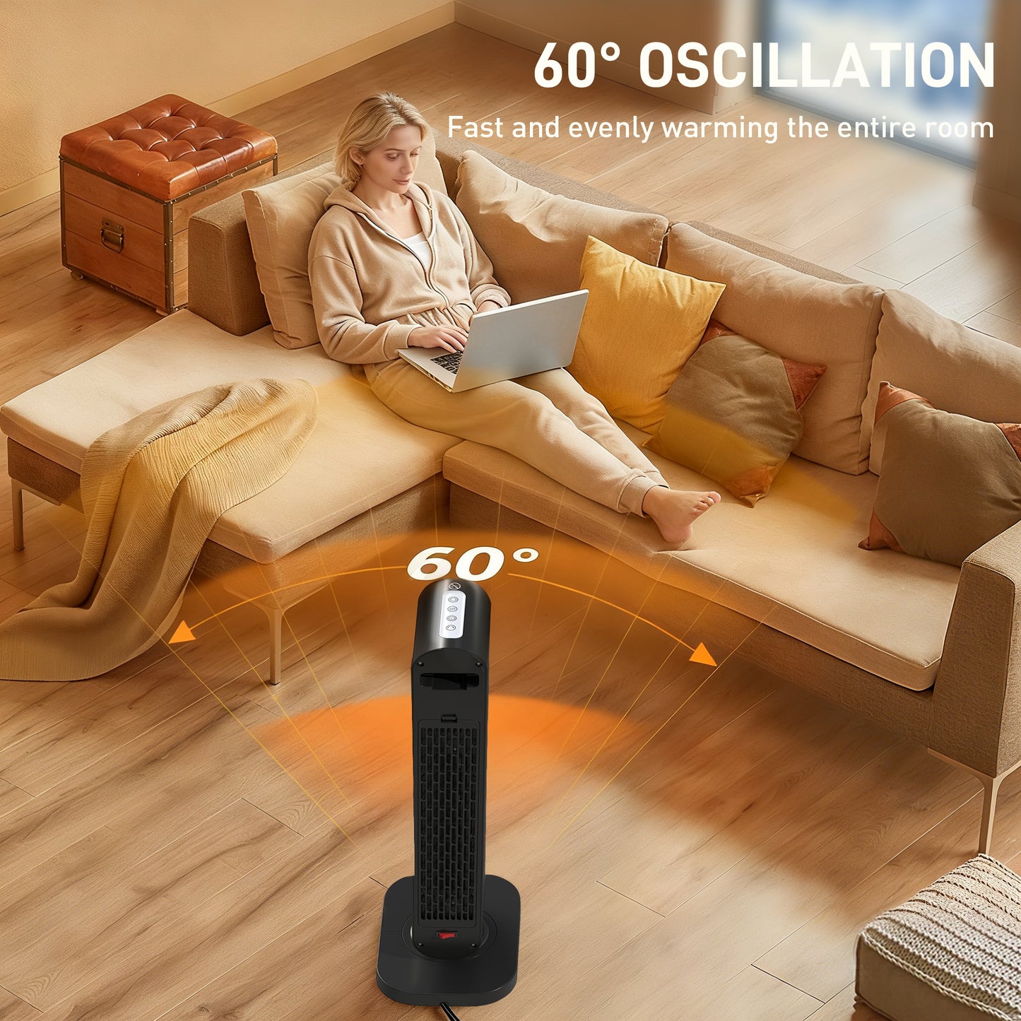 HOMCOM 2000W Ceramic Electric Heater With Fan And Oscillation Smart Timer Overheat And Tip Over Protection Black