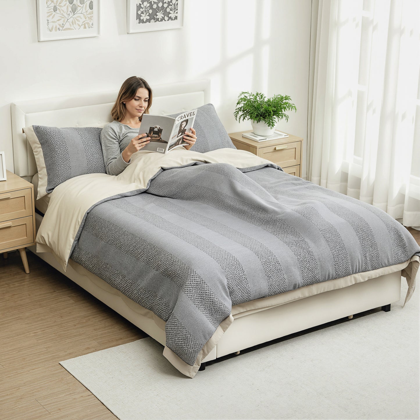 HOMCOM Double Ottoman Bed Frame With Front Drawer Storage Cream 140 x 193.5 cm Gas Lift Mechanism And Easy Lift
