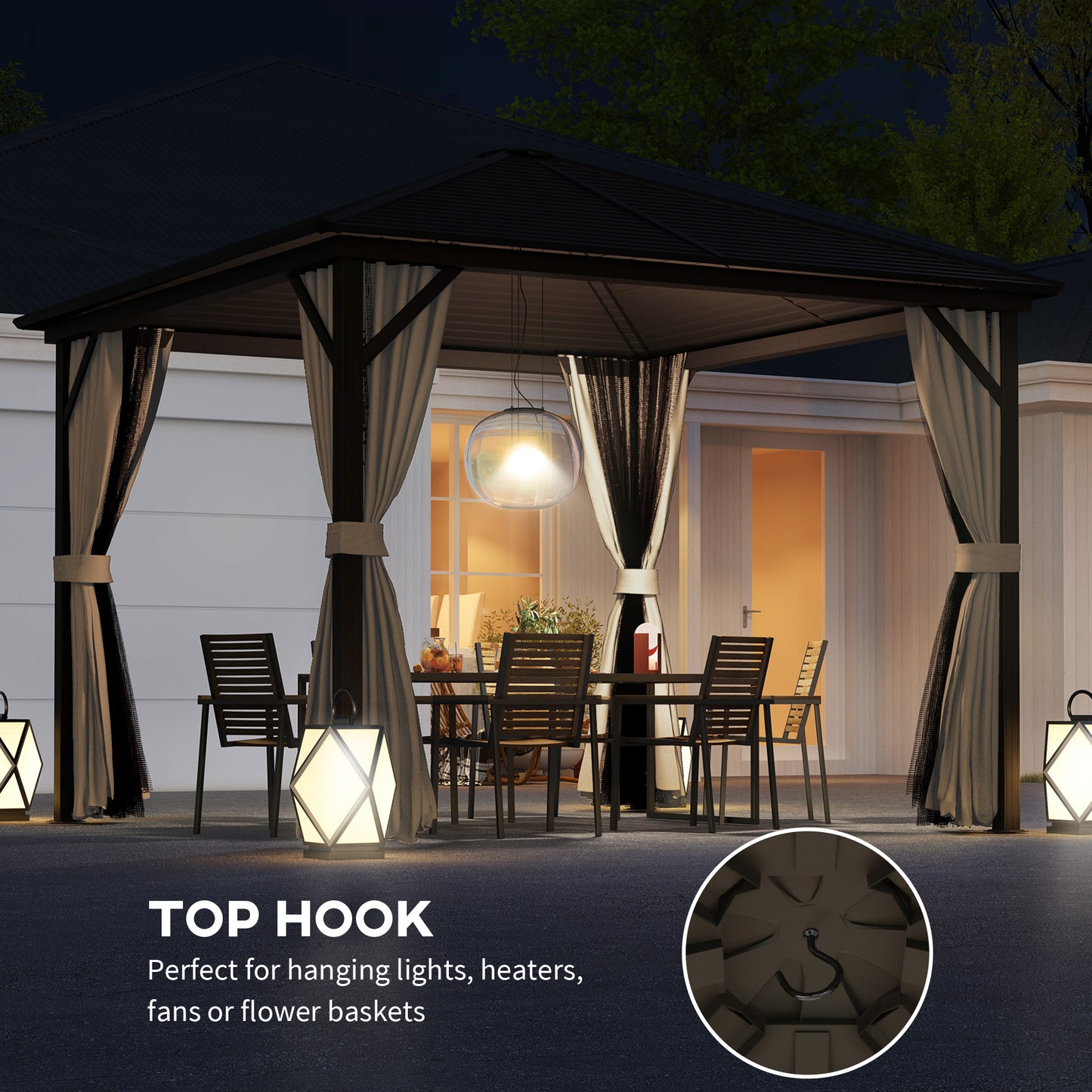 Outsunny 3 By 3 Meter Metal Hardtop Gazebo With Curtains And Accessories Weather Resistant Brown