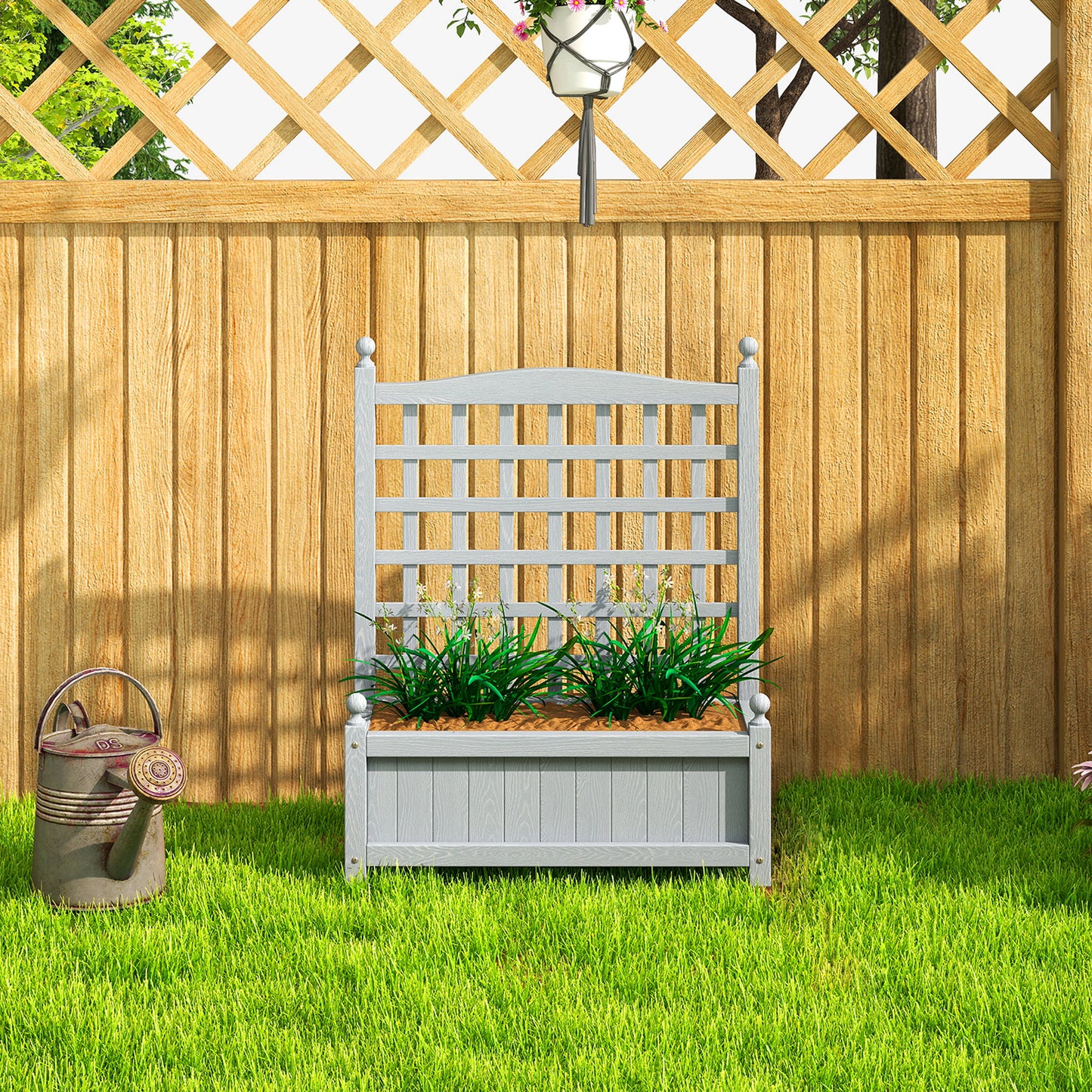 Outsunny Garden Planters With Trellis For Climbing Vines Wood Raised Beds Indoor Outdoor Grey