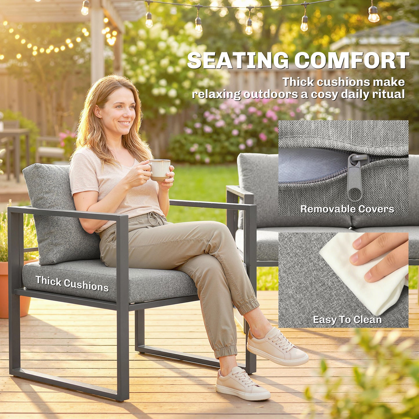 Outsunny 4 Piece Outdoor Patio Garden Furniture Set With 3 Seater Sofa Armchairs And Coffee Table
