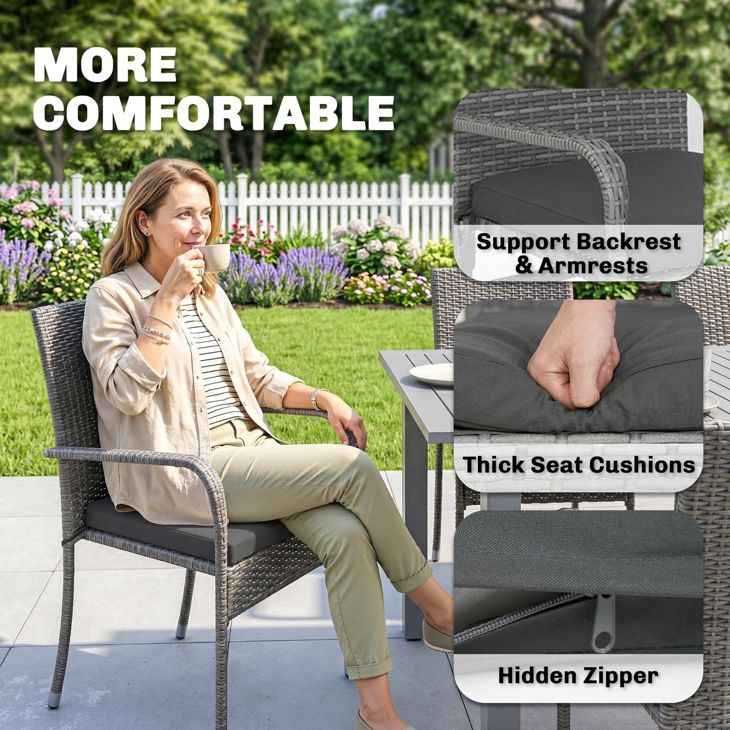 Outsunny 7 Piece Rattan Garden Furniture Set With Extendable Acacia Wood Tabletop 6 Seater Dining And Stackable Chairs