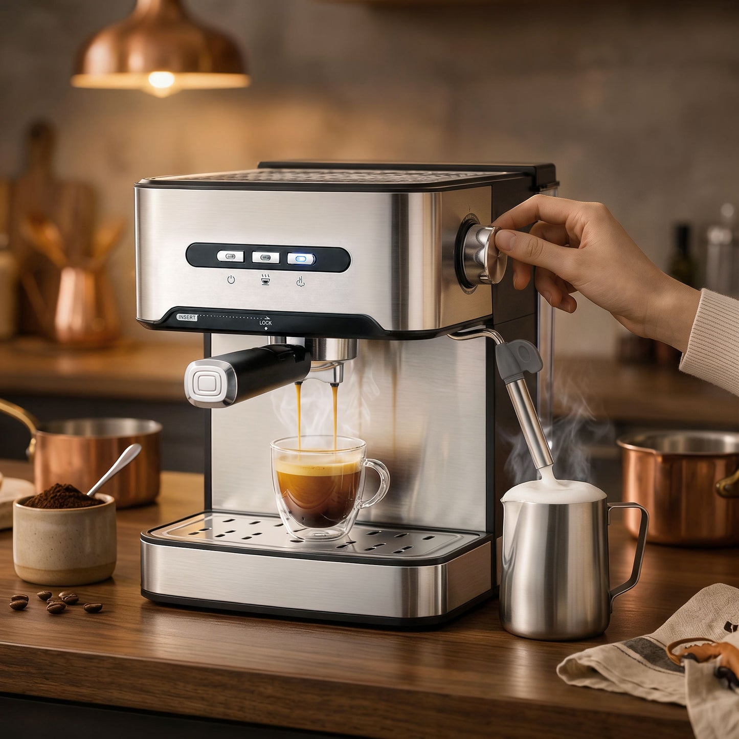 HOMCOM Espresso Machine 20 Bar Semi Automatic Cappuccino Coffee Maker With Frother Wand Black And Silver 1.6 L Water Tank