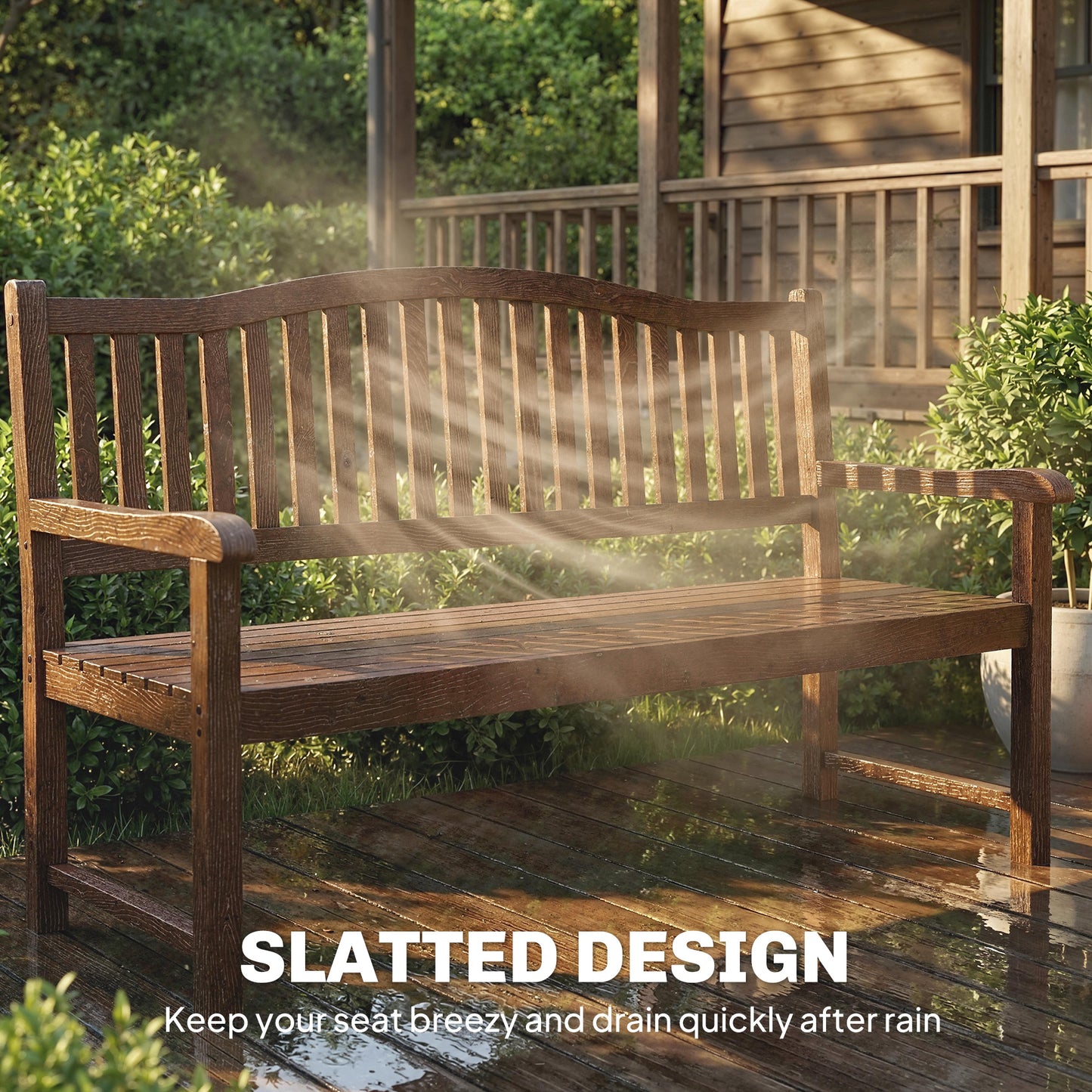 Outsunny Garden Loveseat Bench Two To Three Seater Outdoor Bench With Liftable Table Waterproof Cover Light Brown