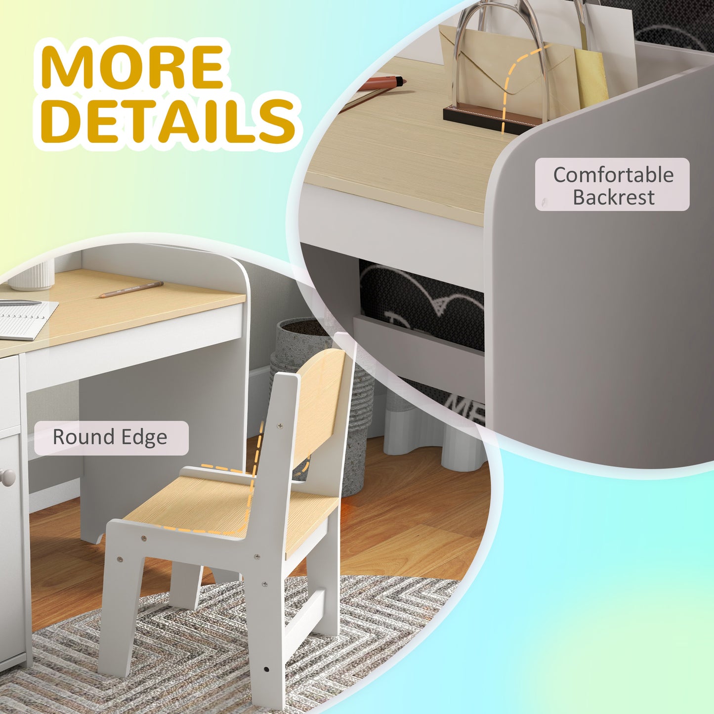 ZONEKIZ Kids Desk And Chair Set For 3 To 6 Years With Storage Drawer White Study Table And Chair