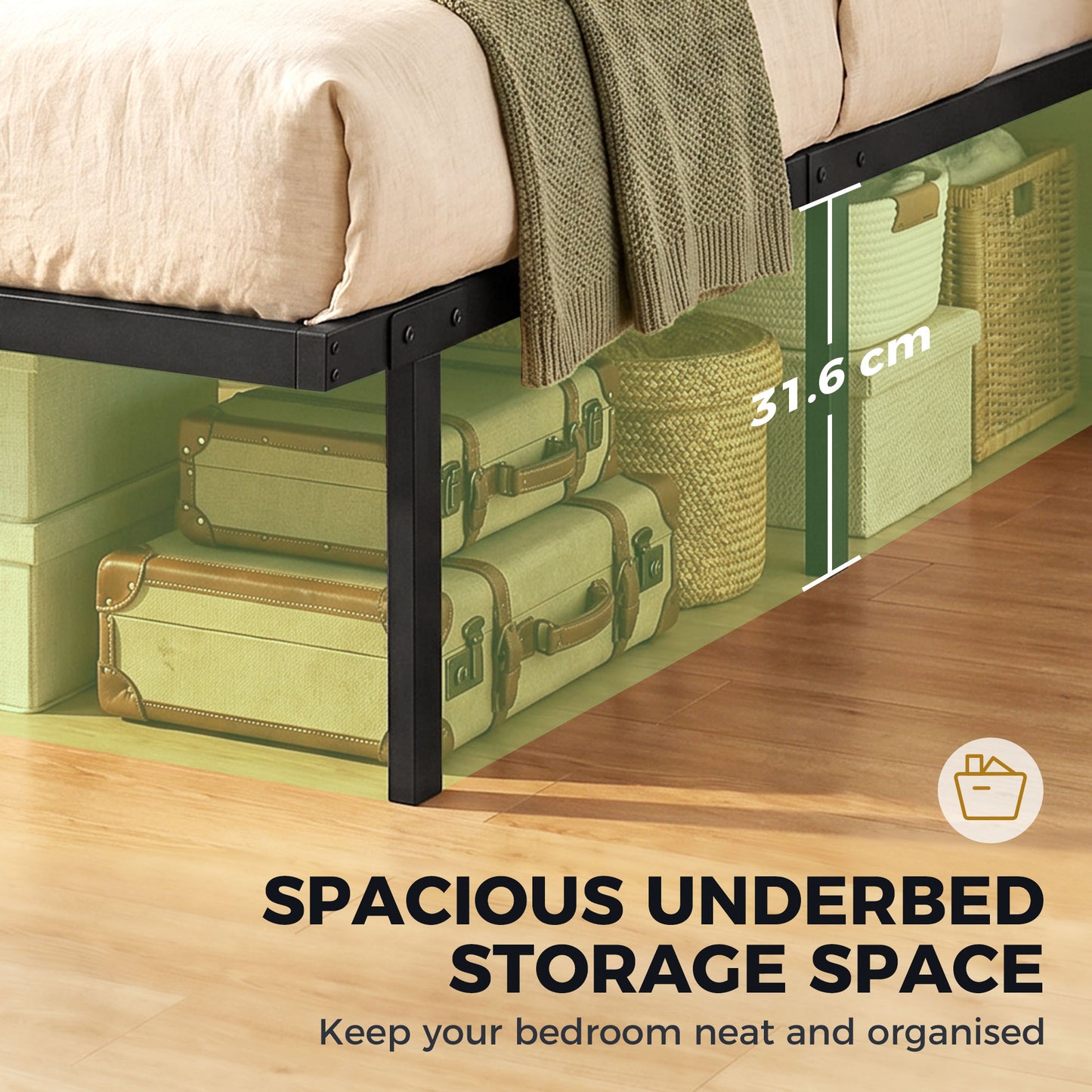 HOMCOM 3ft Single Bed Frame With Underbed Storage And Steel Slat Support No Box Spring Needed