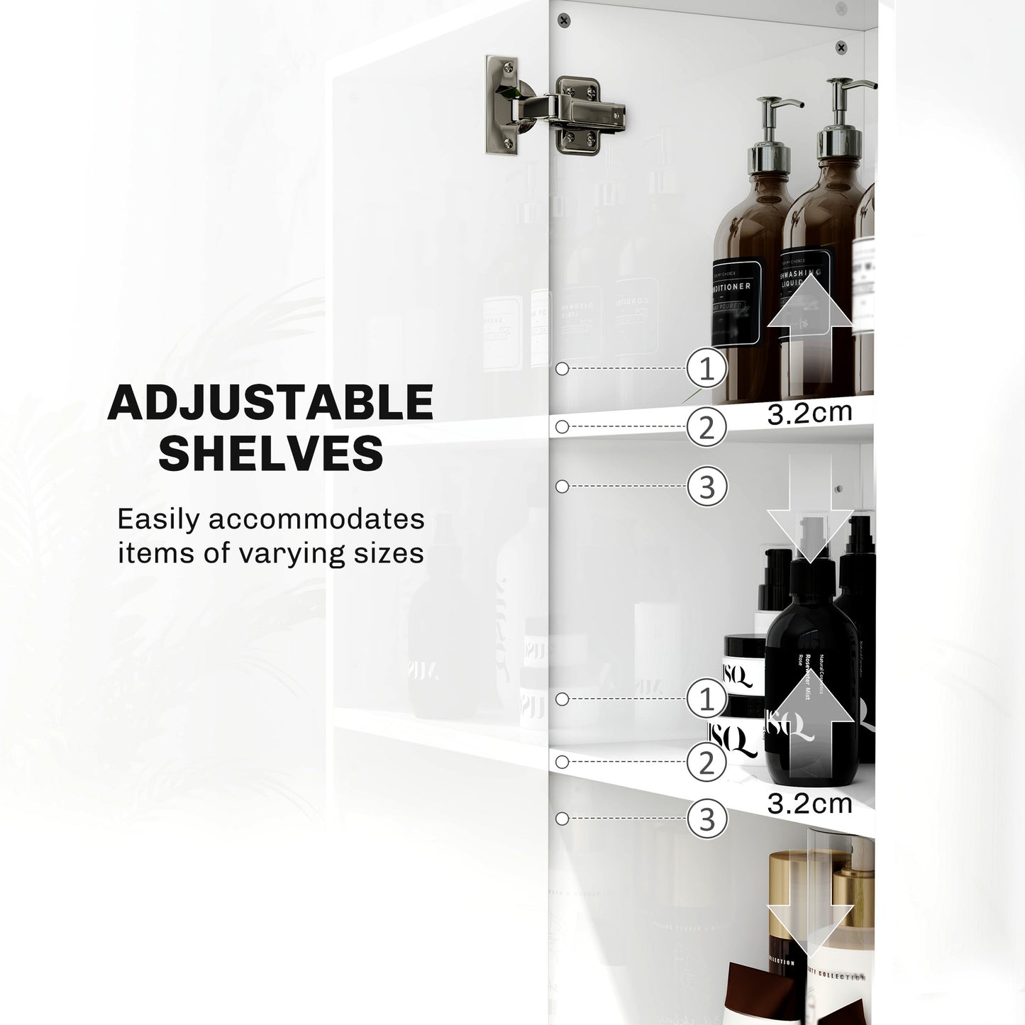 HOMCOM Tall Freestanding White High Gloss Bathroom Cabinet With Adjustable Shelves And Double Doors