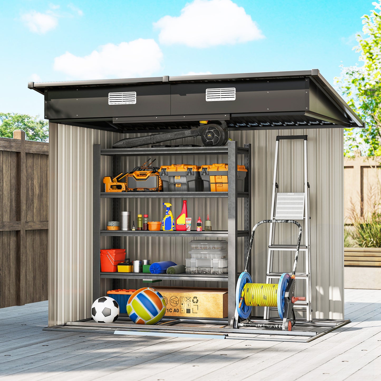 Outsunny 7 x 4ft Outdoor Storage Shed With Foundation Kit Lean To Metal Garden Shed Light Grey for Log Tools Bike