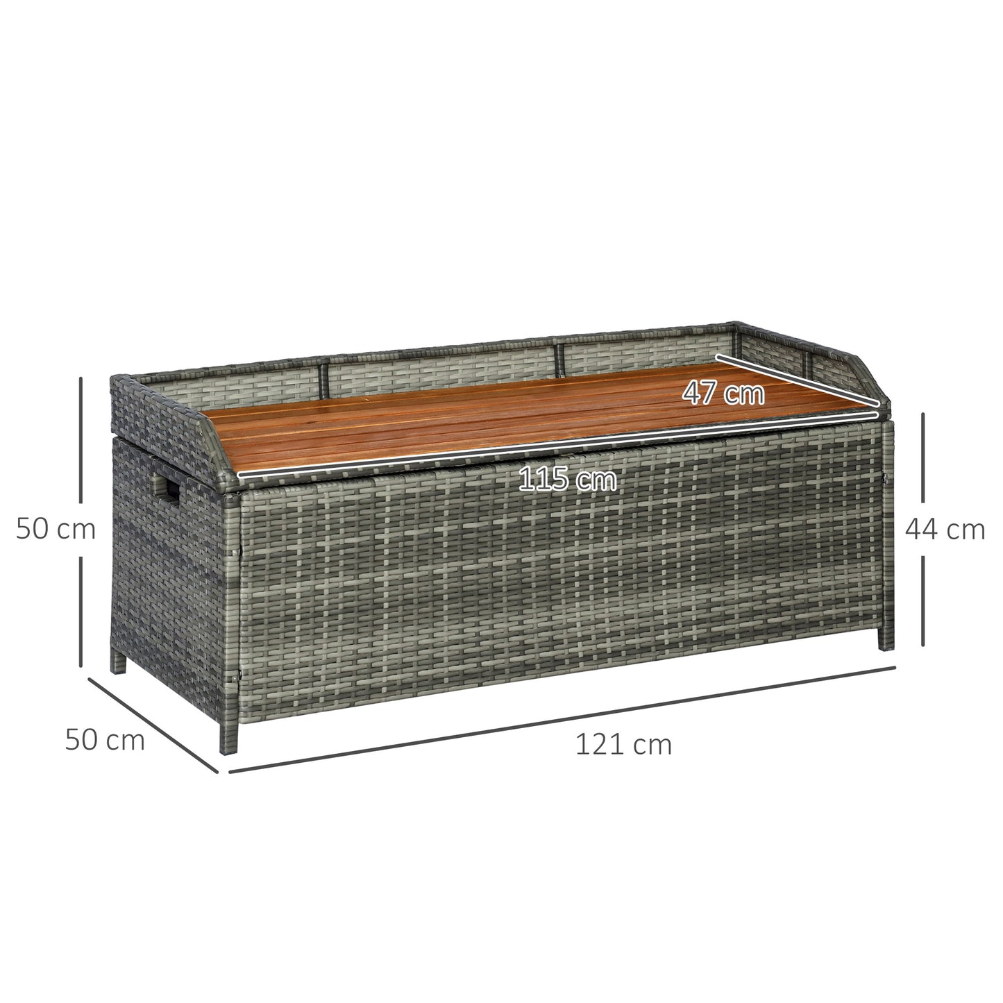 Outsunny Stylish Outdoor Wicker Storage Bench with Wooden Top - 176L Capacity Garden Bin in Mixed Grey - ALL4U RETAILER LTD