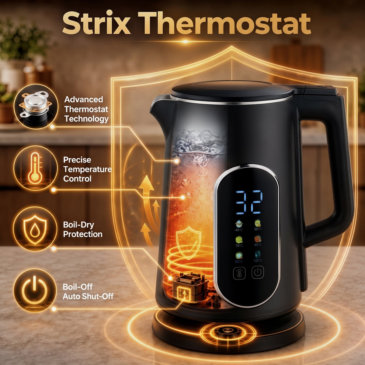 HOMCOM Kettle And Toaster Set With LED Touch Screen, 6 Browning Levels, Black